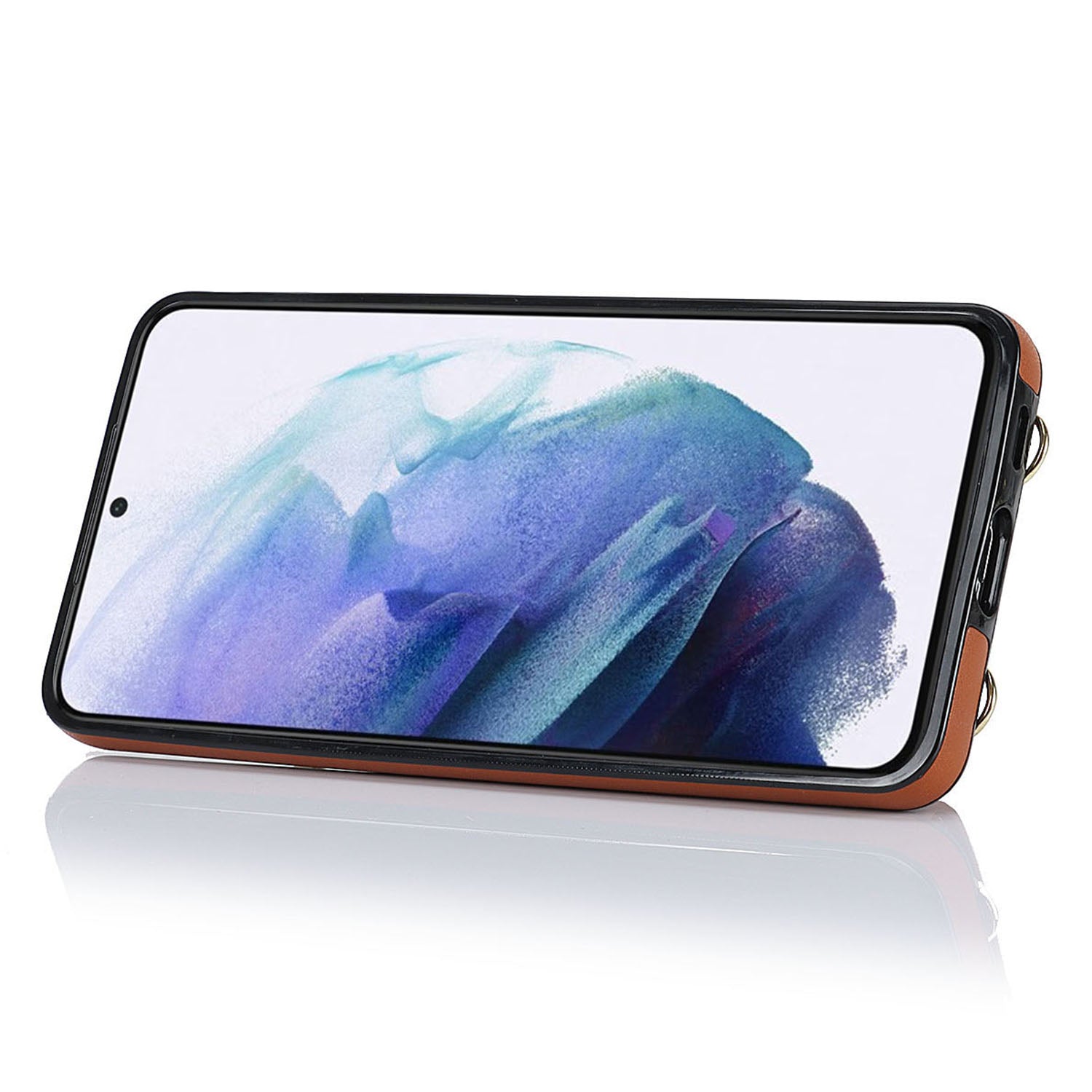 For Samsung Galaxy S21 4G / 5G Kickstand Case Zipper Wallet PU Leather Coated TPU Crossbody Phone Cover