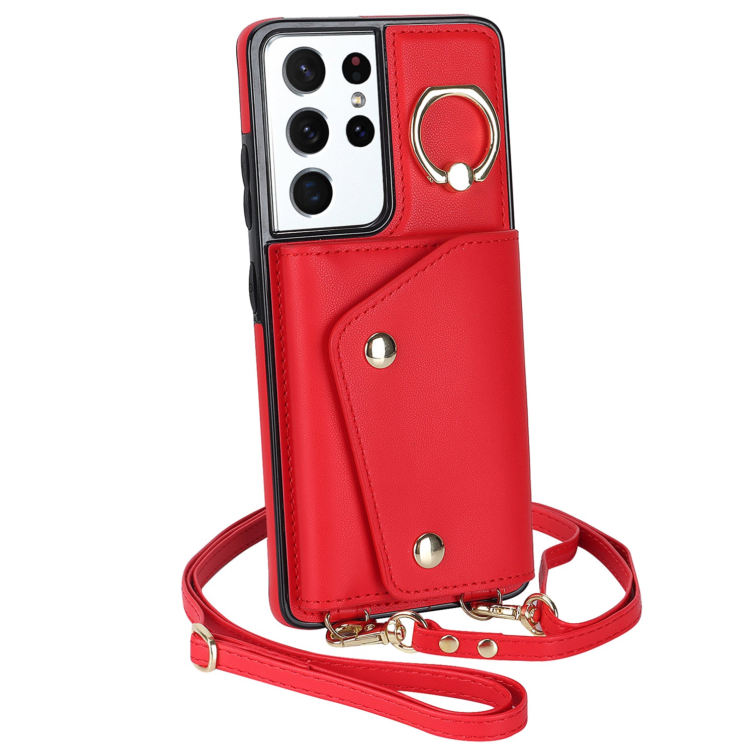 For Samsung Galaxy S21 Ultra 5G Crossbody Phone Case with Zipper Wallet Kickstand PU Leather Coated TPU Cover