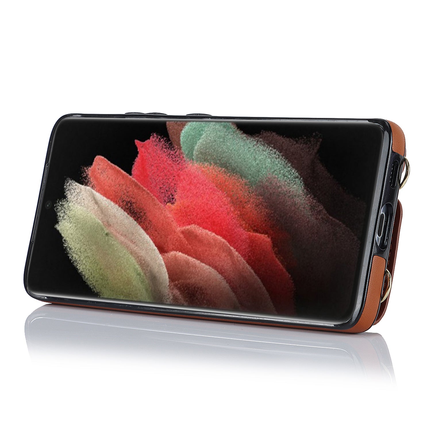 For Samsung Galaxy S21 Ultra 5G Crossbody Phone Case with Zipper Wallet Kickstand PU Leather Coated TPU Cover