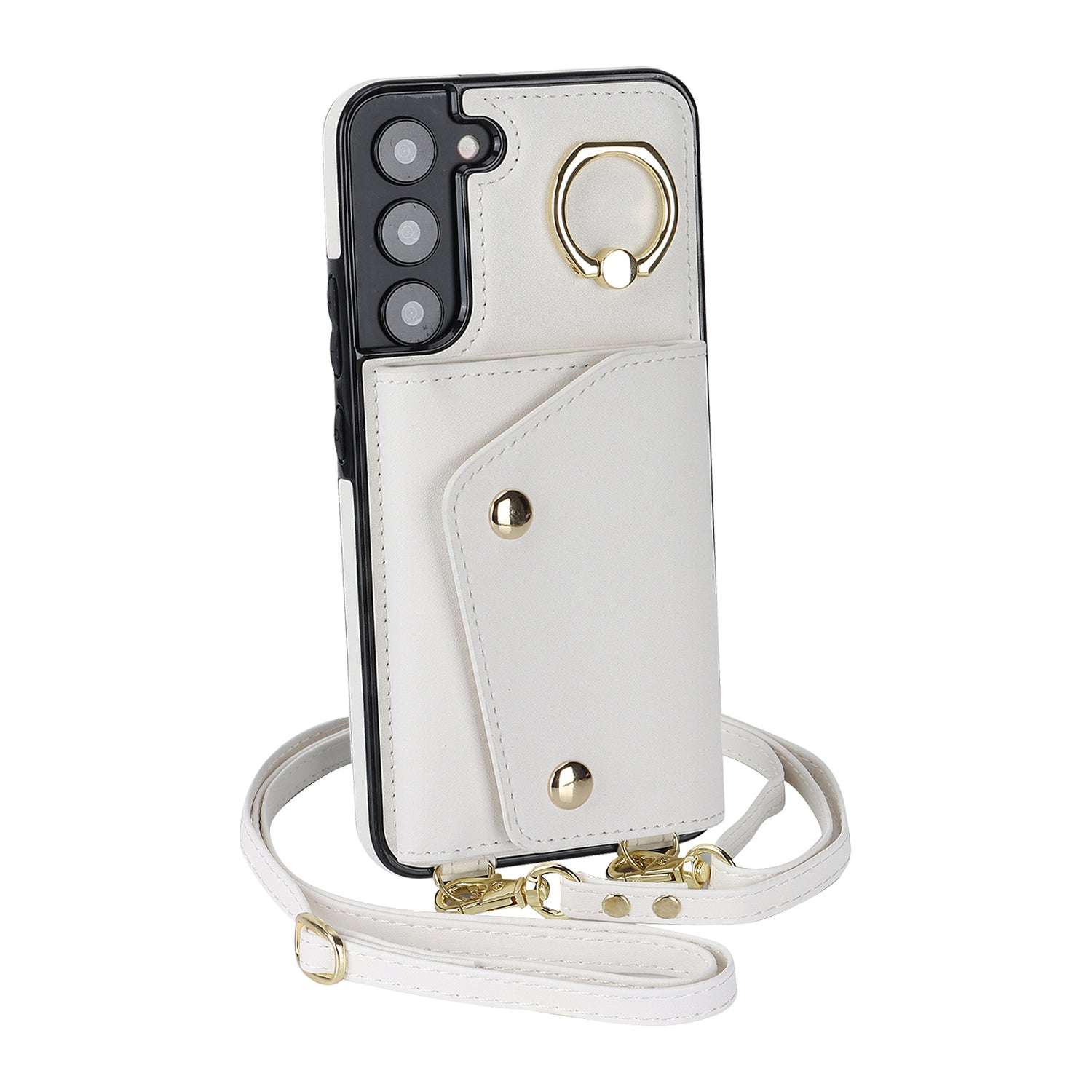 For Samsung Galaxy S22 5G Zipper Wallet Phone Cover Rotary Ring Kickstand PU Leather Coated TPU Case