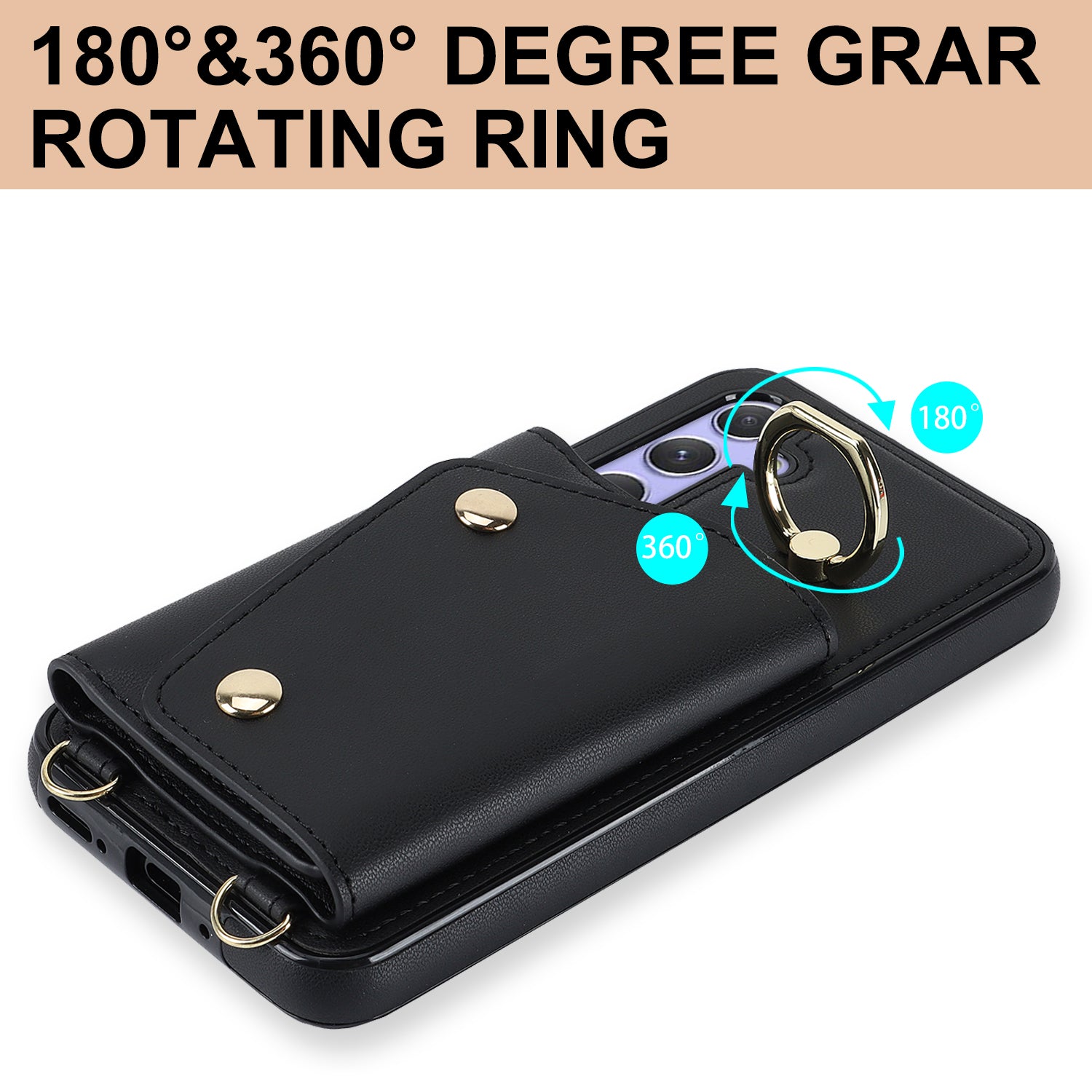 For Samsung Galaxy A54 5G Zipper Wallet Leather Coated TPU Case Rotary Ring Kickstand Phone Cover