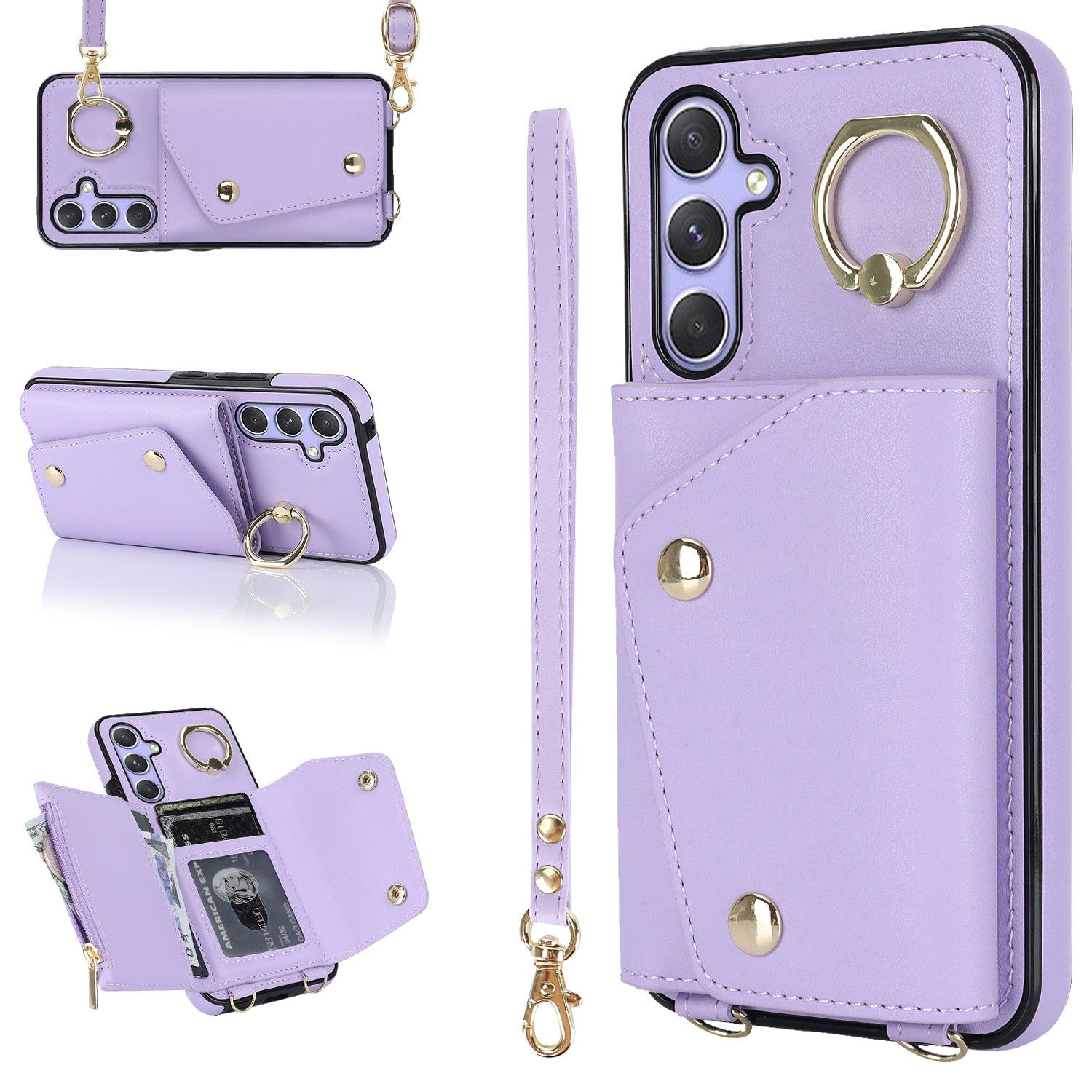 For Samsung Galaxy A54 5G Zipper Wallet Leather Coated TPU Case Rotary Ring Kickstand Phone Cover