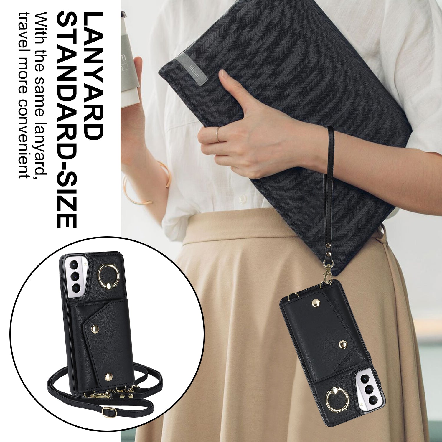 For Samsung Galaxy S21 5G Zipper Wallet Ring Kickstand Case PU Leather Coated TPU Phone Cover