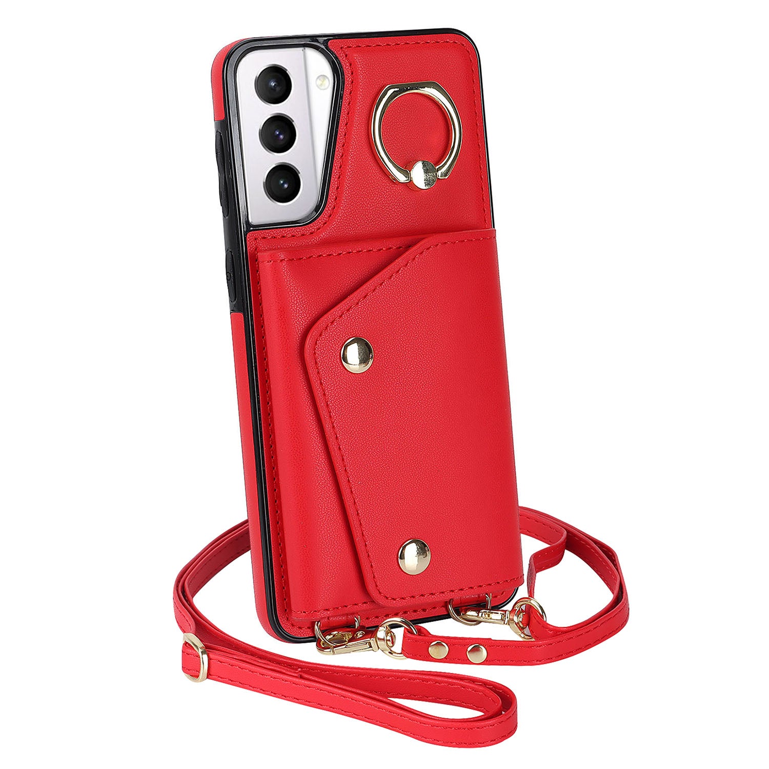 For Samsung Galaxy S21 5G Zipper Wallet Ring Kickstand Case PU Leather Coated TPU Phone Cover