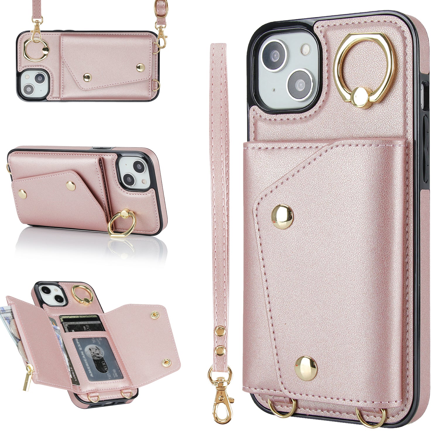 Pro iPhone 12 mini TPU potažený kůží na telefon Pouzdro na zip Peněženka na zip Crossbody Kryt na telefon