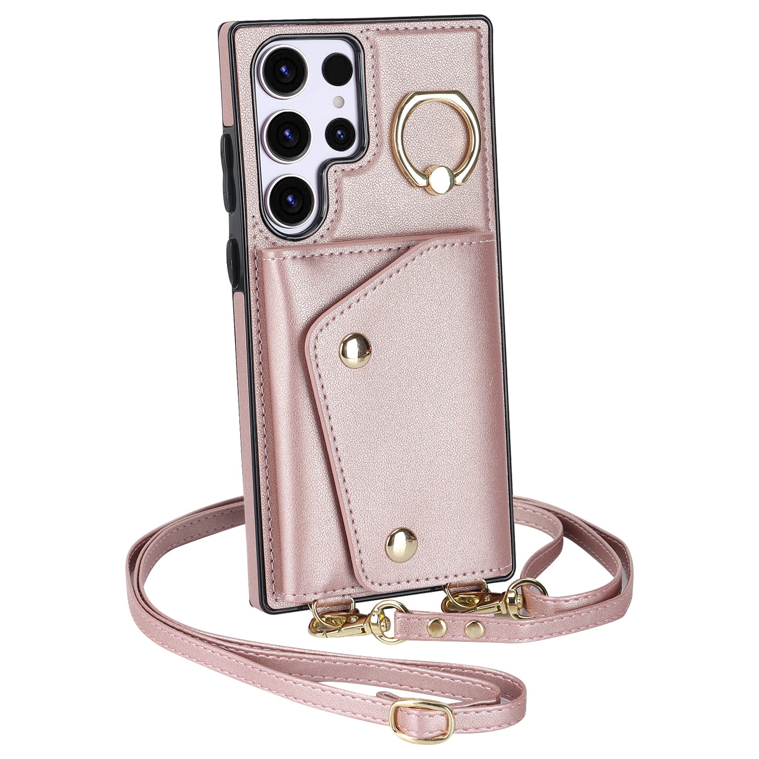 For Samsung Galaxy S23 Ultra Ring Kickstand Zipper Wallet Case PU Leather TPU Phone Cover