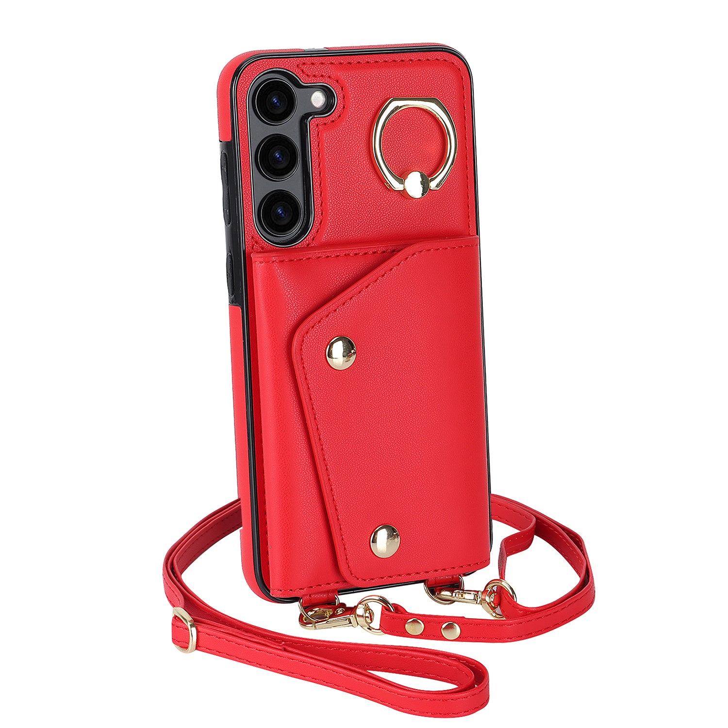 Crossbody Phone Case for Samsung Galaxy S23 Kickstand Zipper Wallet PU Leather Coated TPU Cover