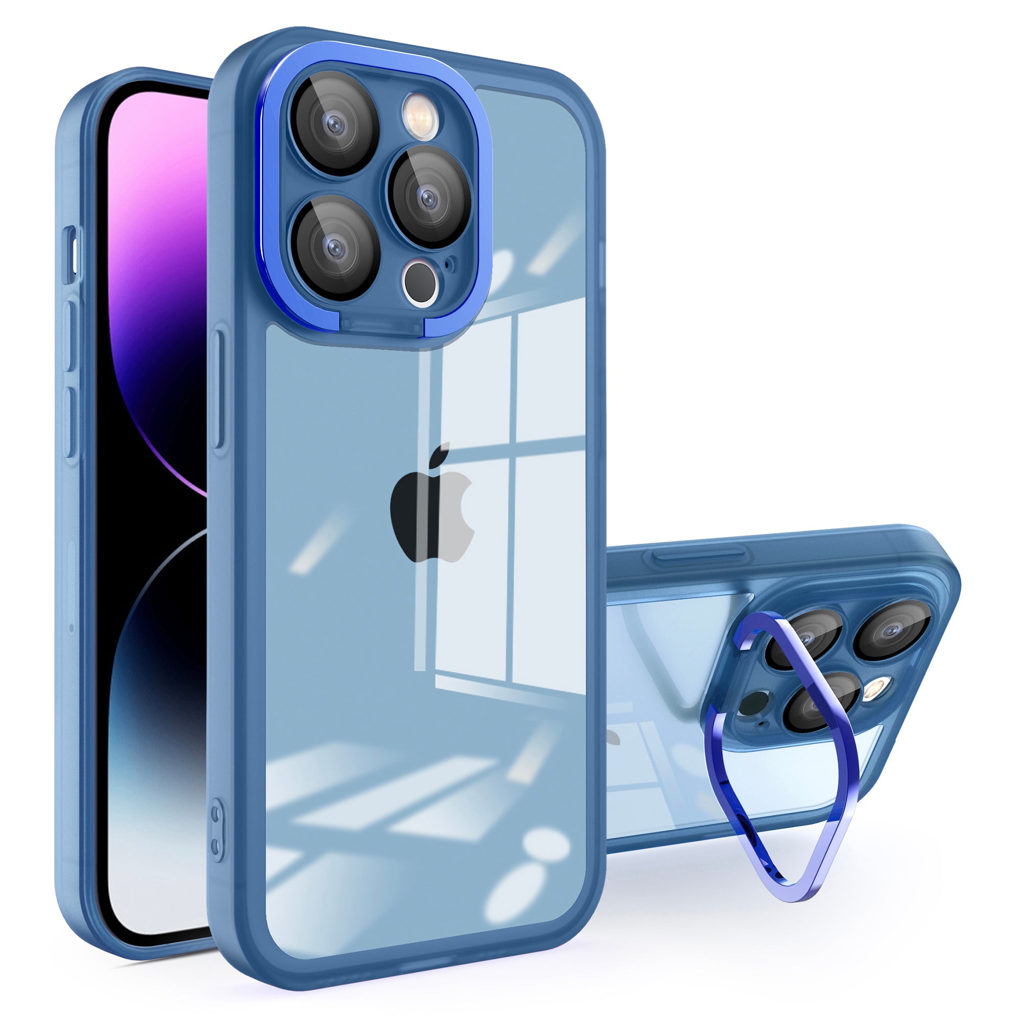 Pro iPhone 14 Pro Matte TPU Phone Case Electroplating PC Kickstand Kryt s fólií na čočky 