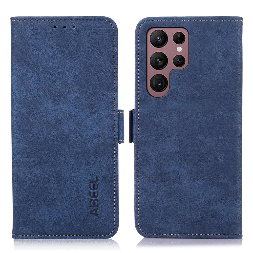 ABEEL For Samsung Galaxy S23 Ultra Wallet Cover Retro Texture PU Leather Mobile Phone Stand Case