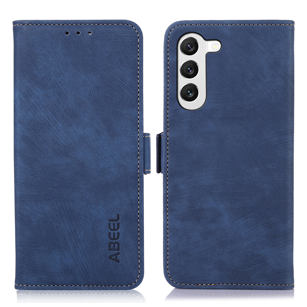 ABEEL PU Leather Shell for Samsung Galaxy S23 Wallet Cover Retro Texture Mobile Phone Stand Case