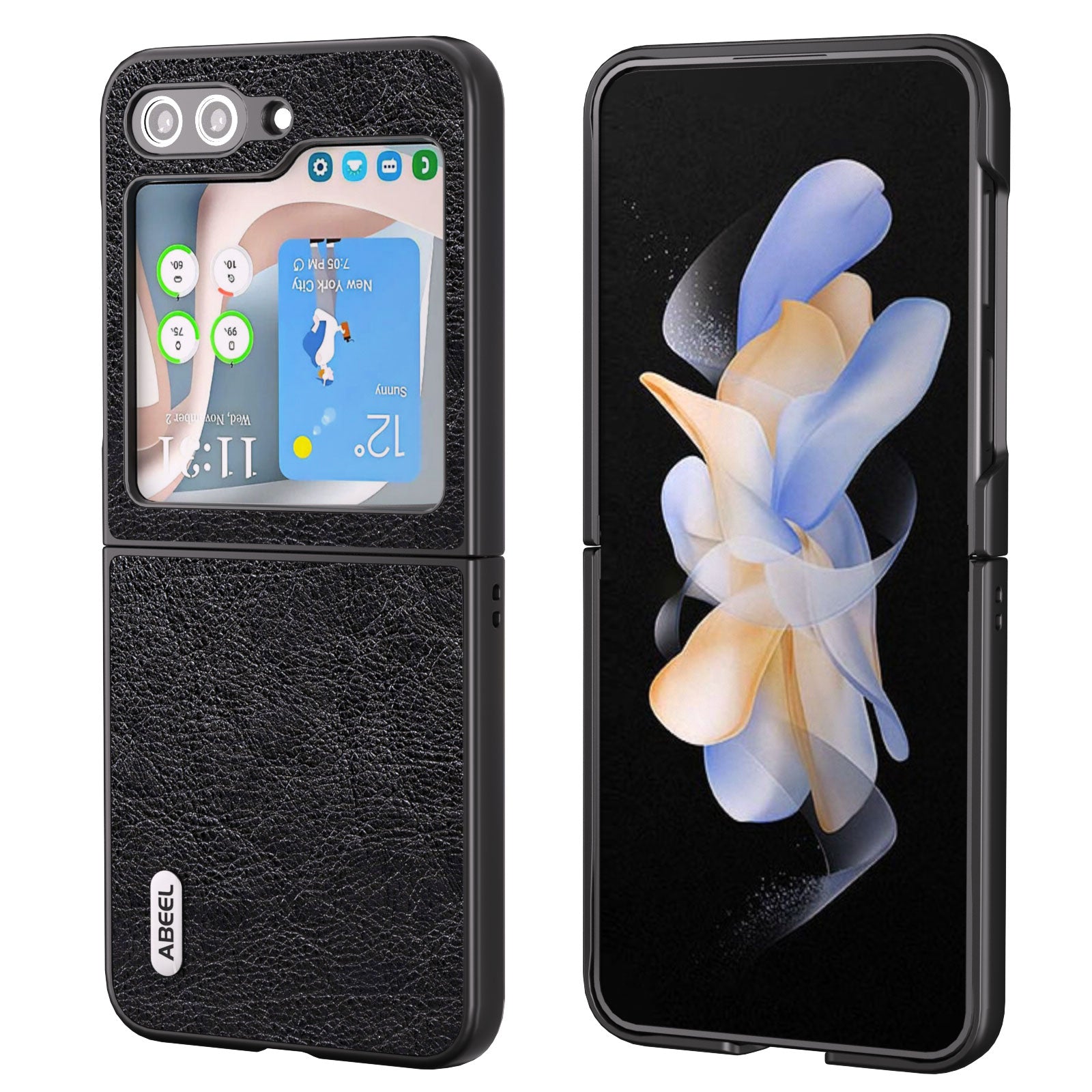 ABEEL For Samsung Galaxy Z Flip5 5G Retro Litchi Texture Phone Case PU Leather Coated PC Protective Cover