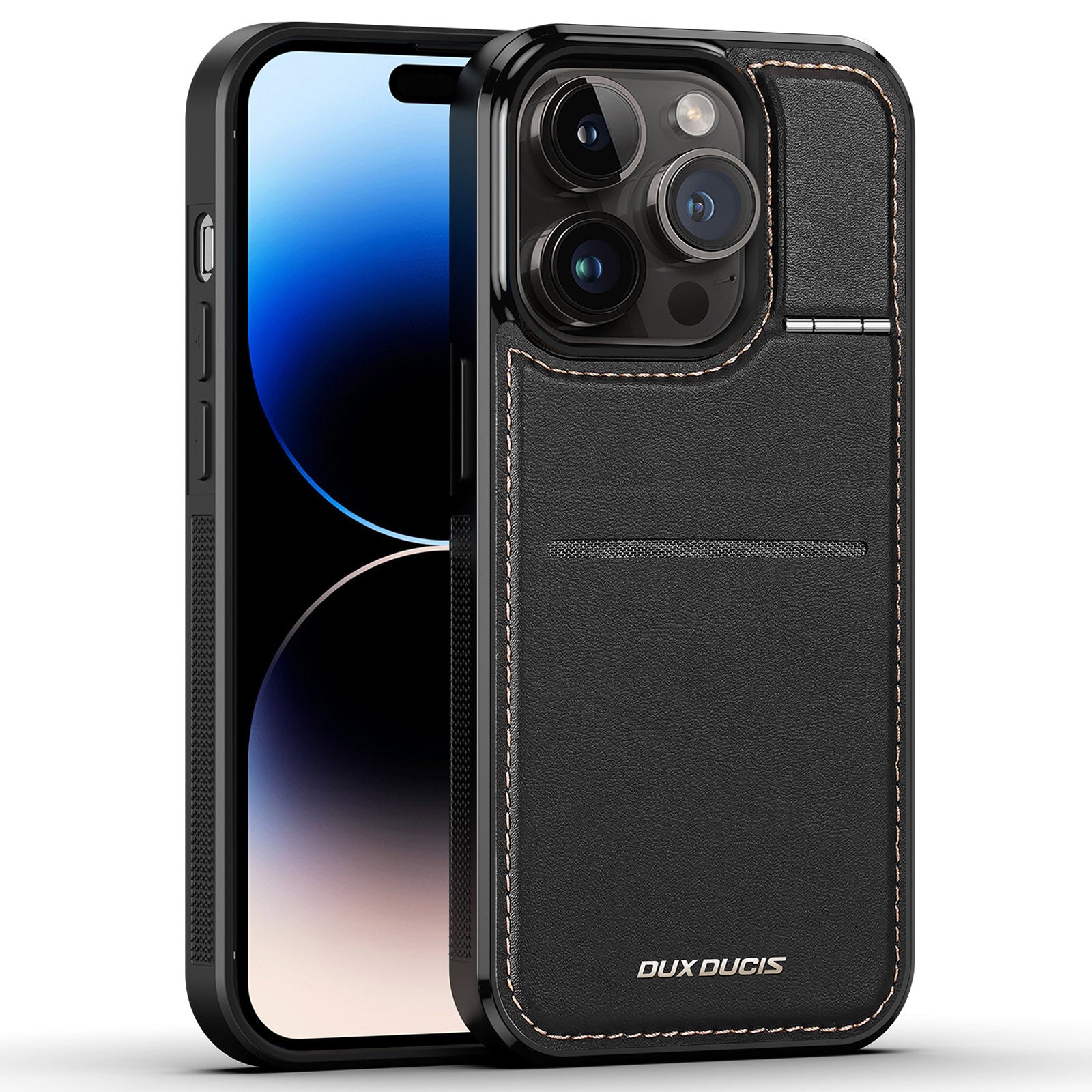 DUX DUCIS Rafi Series for iPhone 14 Pro Card Holder Kickstand Back Cover Magnetic Leather PC TPU Phone Case