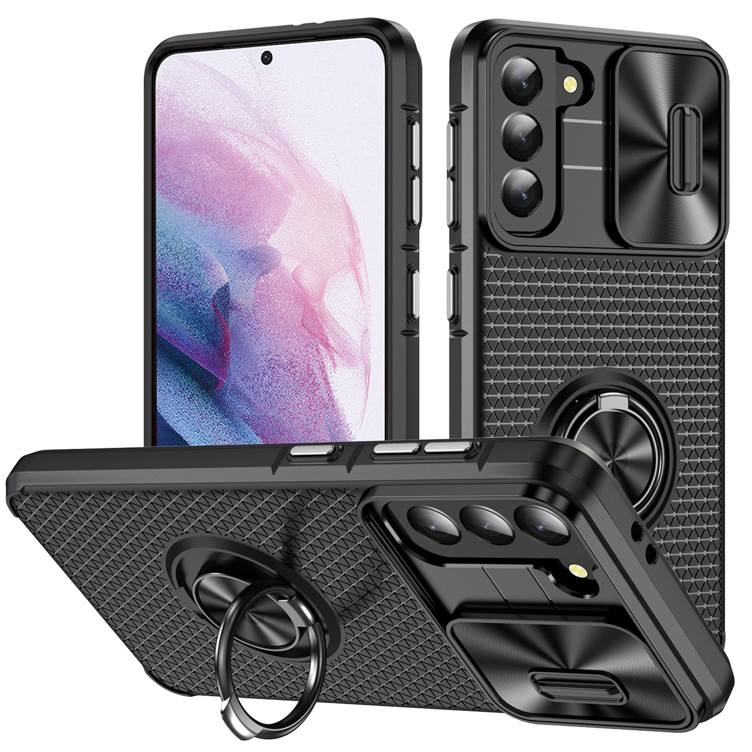 For Samsung Galaxy S21 5G Slide Camera Protection Phone Case PC TPU Kickstand Cover