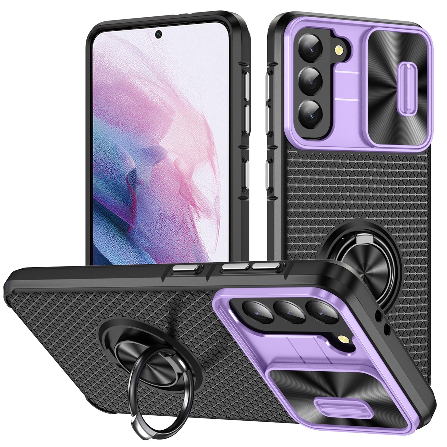 For Samsung Galaxy S21 5G Slide Camera Protection Phone Case PC TPU Kickstand Cover