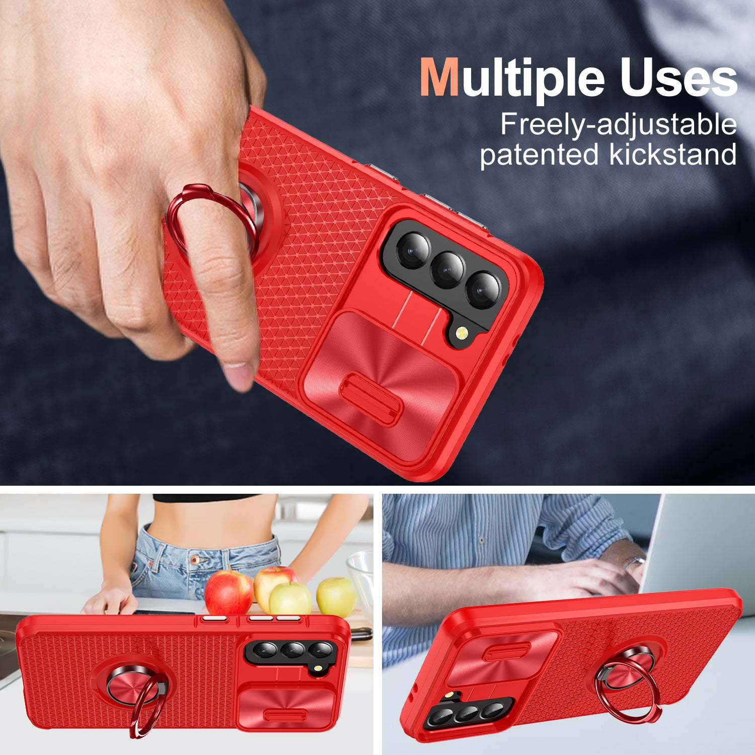 For Samsung Galaxy S21 5G Slide Camera Protection Phone Case PC TPU Kickstand Cover