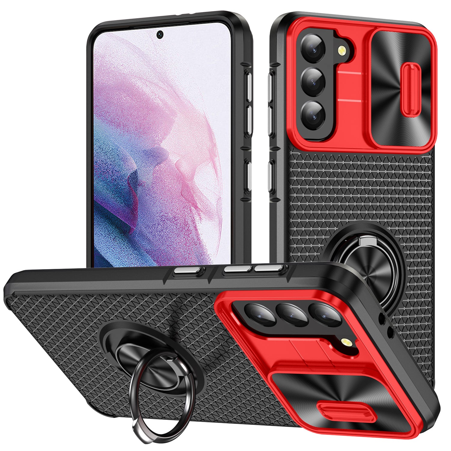 For Samsung Galaxy S21 5G Slide Camera Protection Phone Case PC TPU Kickstand Cover