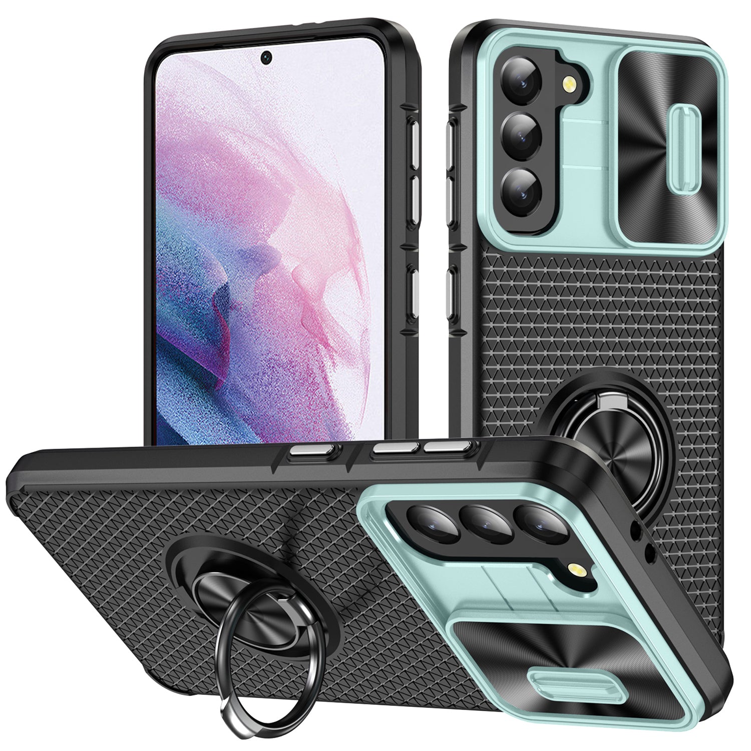 For Samsung Galaxy S21 5G Slide Camera Protection Phone Case PC TPU Kickstand Cover