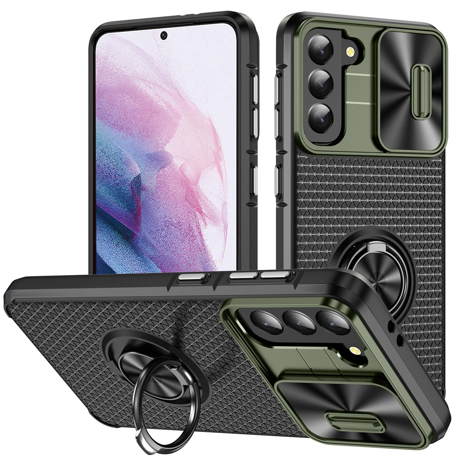 For Samsung Galaxy S21 5G Slide Camera Protection Phone Case PC TPU Kickstand Cover