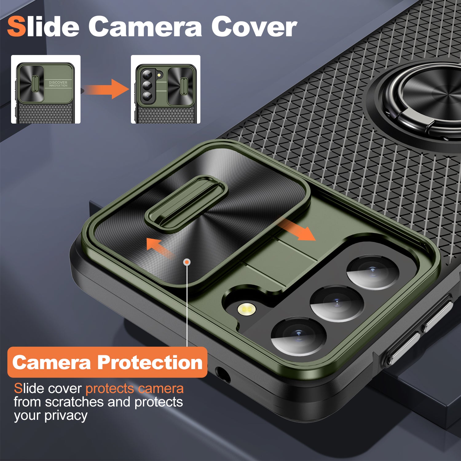 For Samsung Galaxy S21 5G Slide Camera Protection Phone Case PC TPU Kickstand Cover