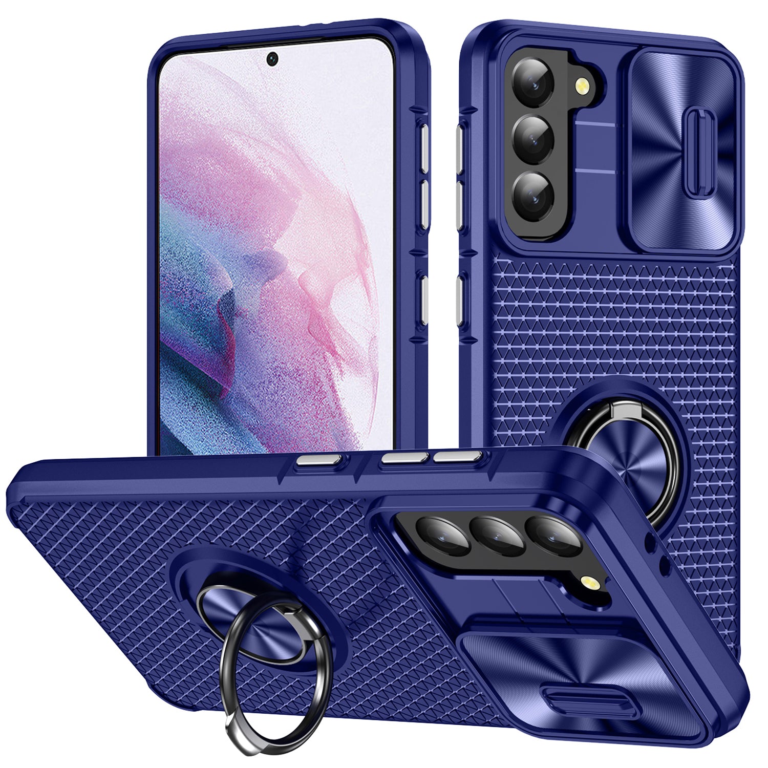 For Samsung Galaxy S21 5G Slide Camera Protection Phone Case PC TPU Kickstand Cover