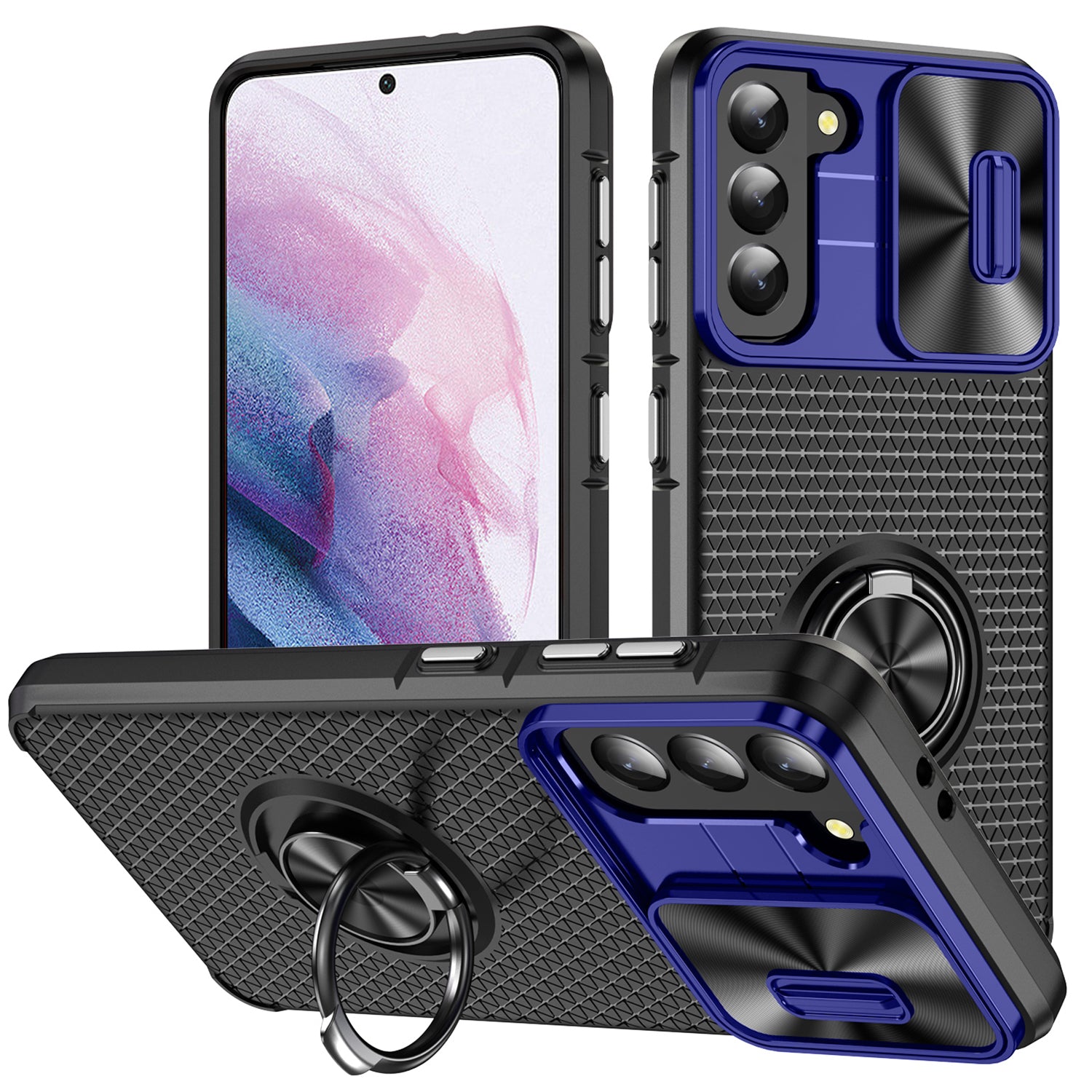 For Samsung Galaxy S21 5G Slide Camera Protection Phone Case PC TPU Kickstand Cover