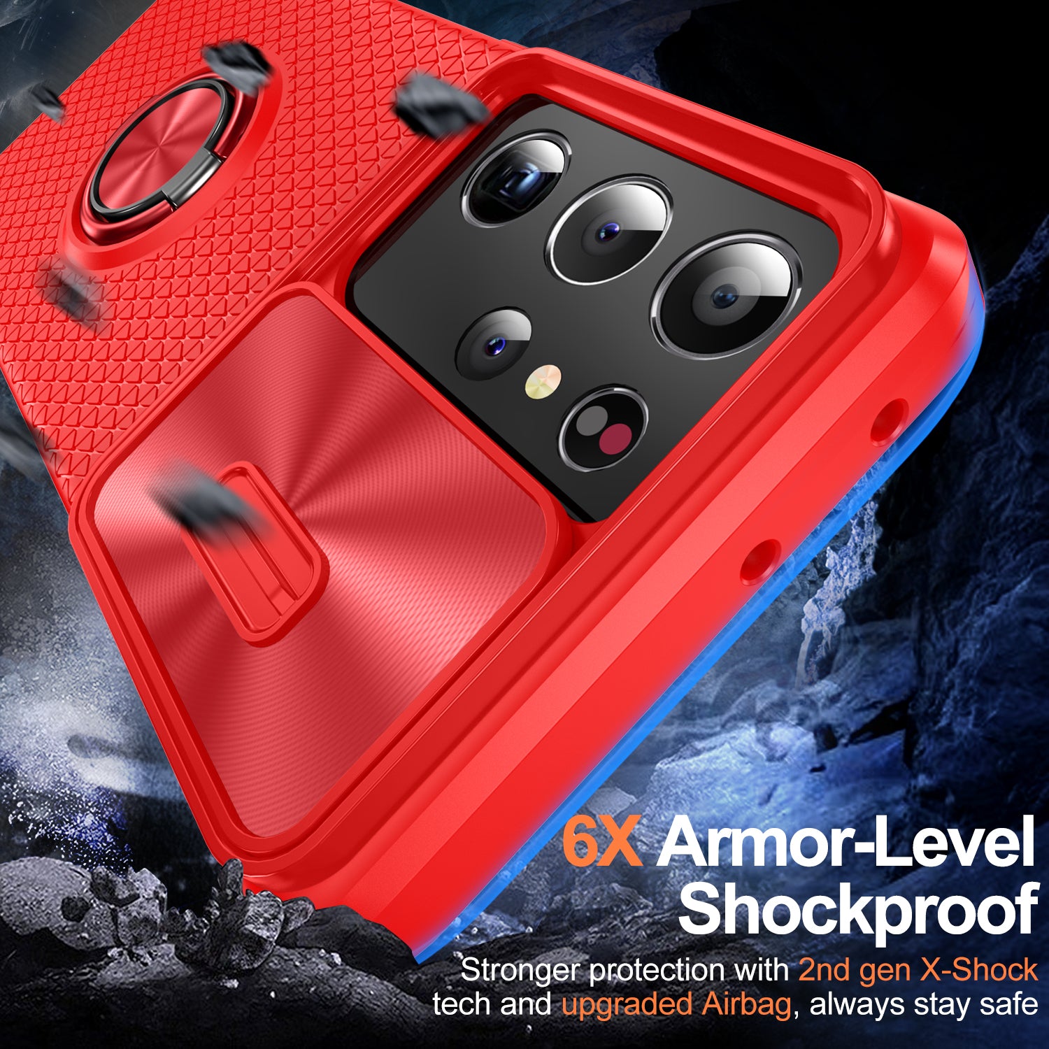 For Samsung Galaxy S21 Ultra 5G PC TPU Phone Case Ring Kickstand Cover with Slide Camera Lens Protector