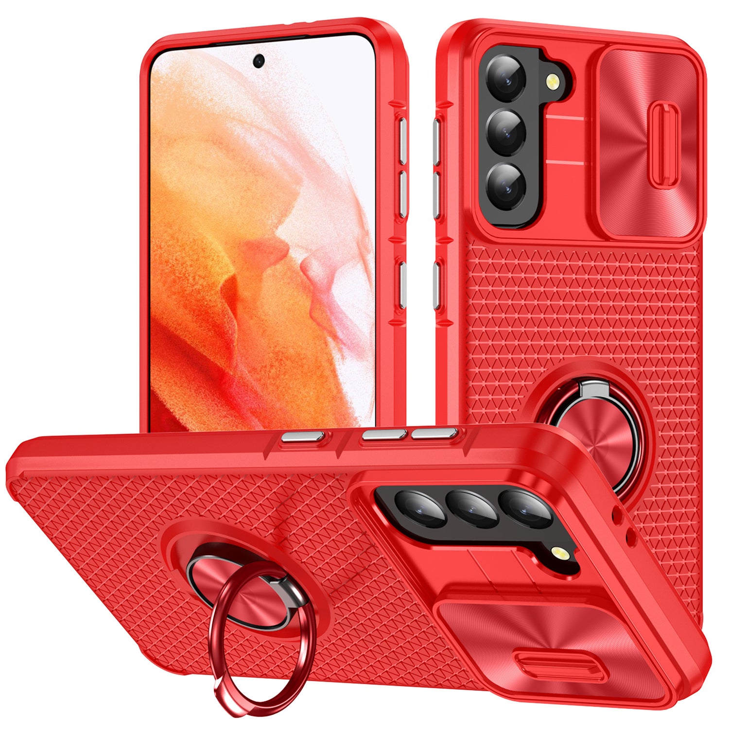 For Samsung Galaxy S21 5G Kickstand PC TPU Phone Case with Slide Camera Cover