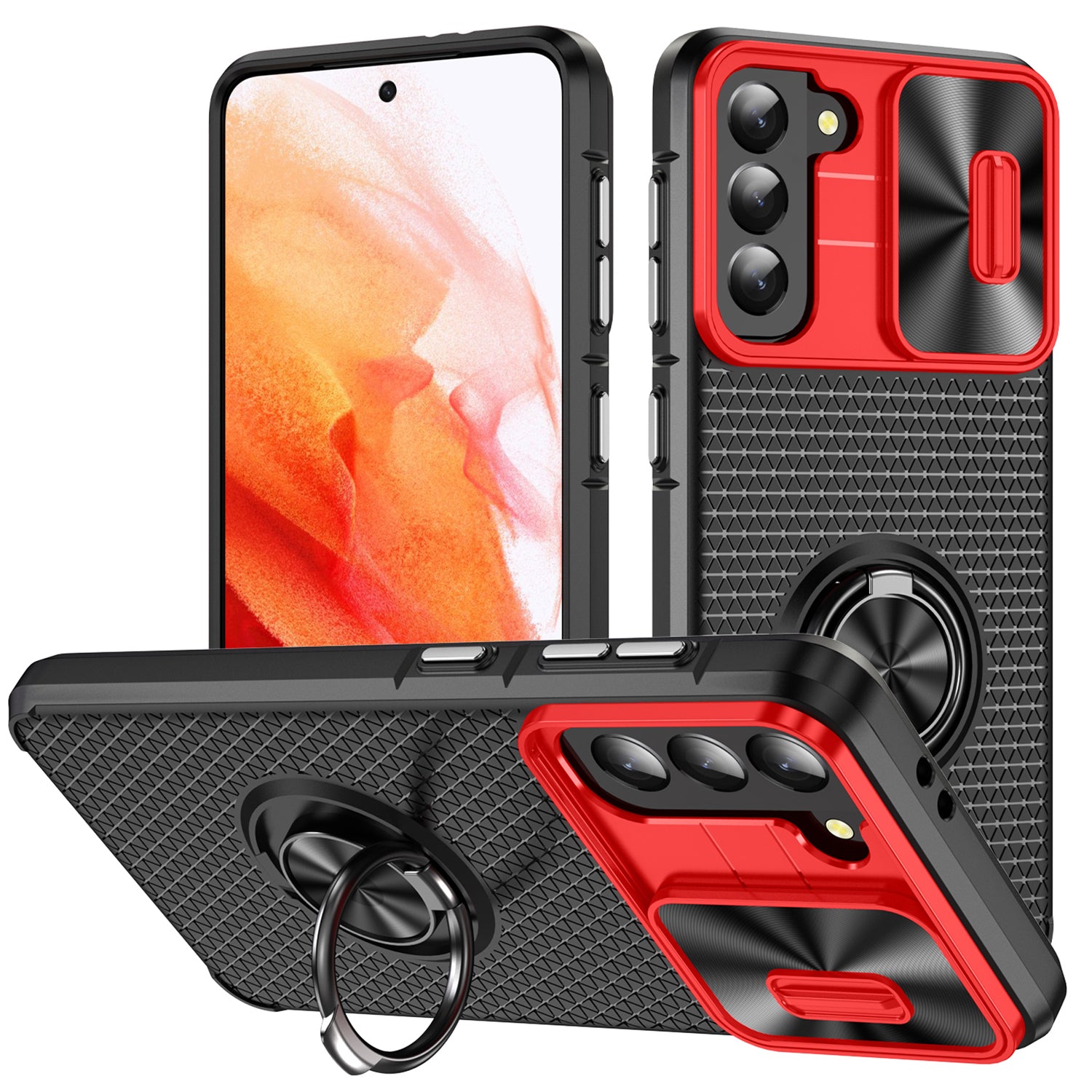 For Samsung Galaxy S21 5G Kickstand PC TPU Phone Case with Slide Camera Cover