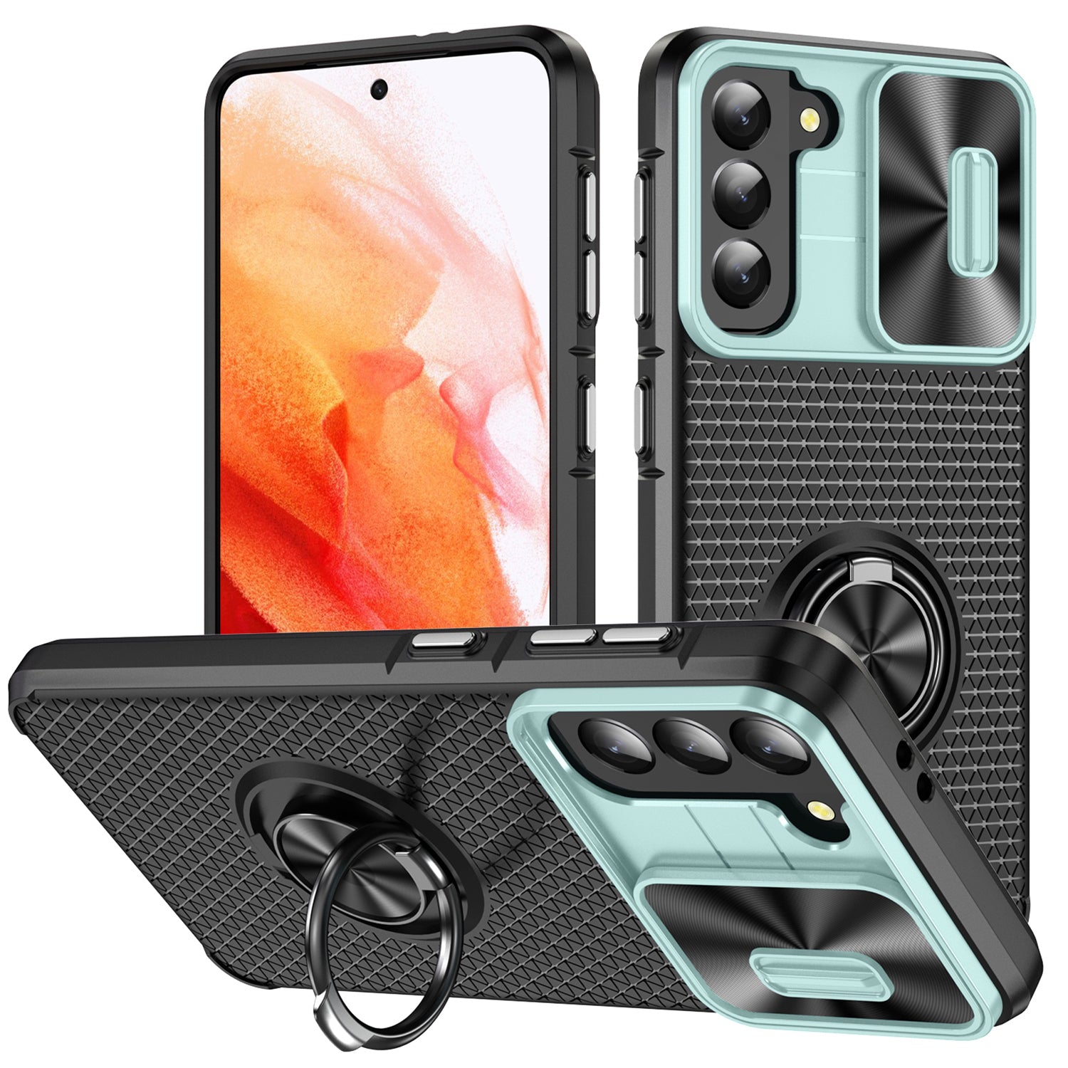 For Samsung Galaxy S21 5G Kickstand PC TPU Phone Case with Slide Camera Cover