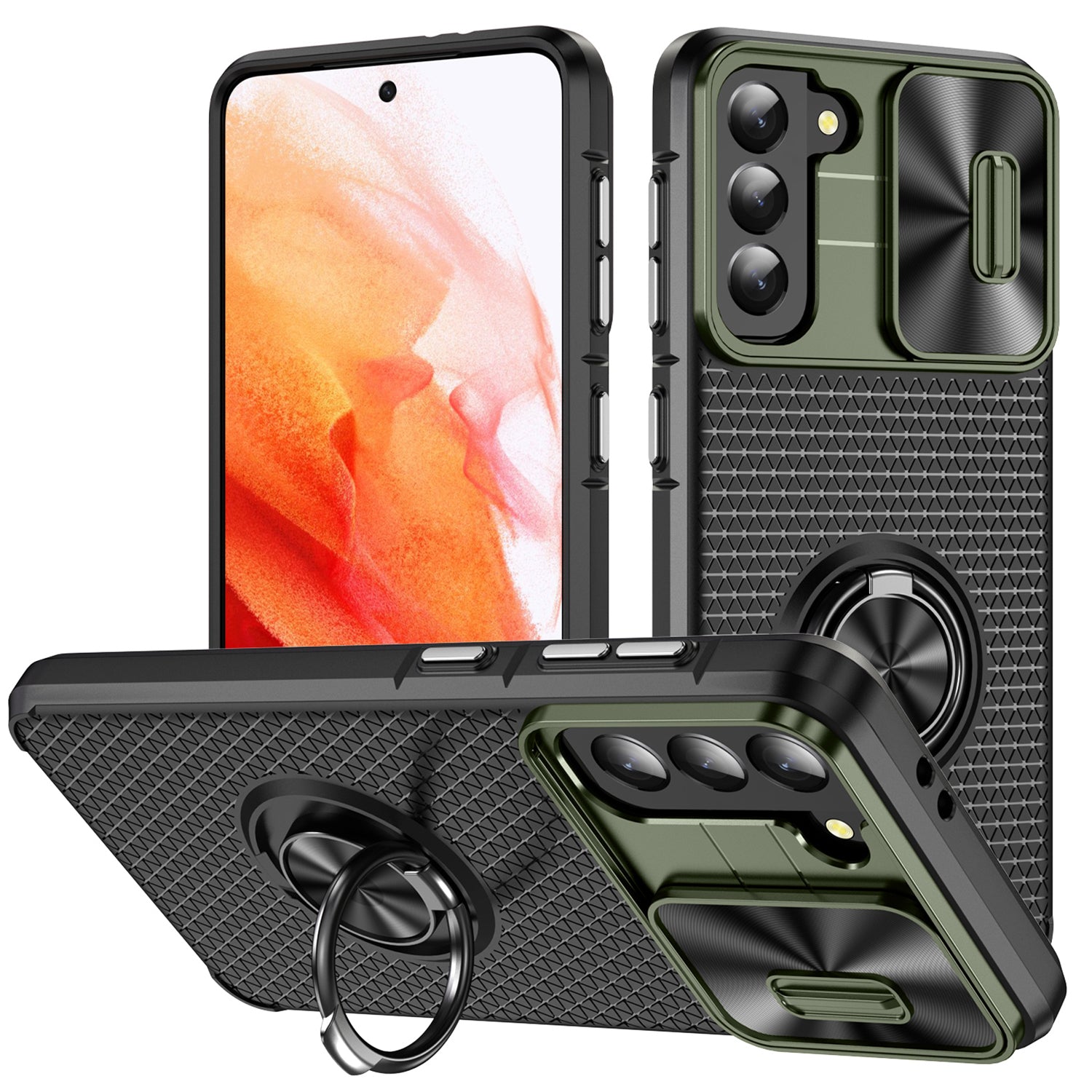 For Samsung Galaxy S21 5G Kickstand PC TPU Phone Case with Slide Camera Cover