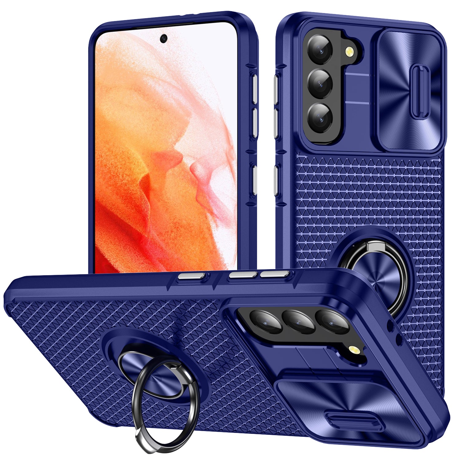 For Samsung Galaxy S21 5G Kickstand PC TPU Phone Case with Slide Camera Cover