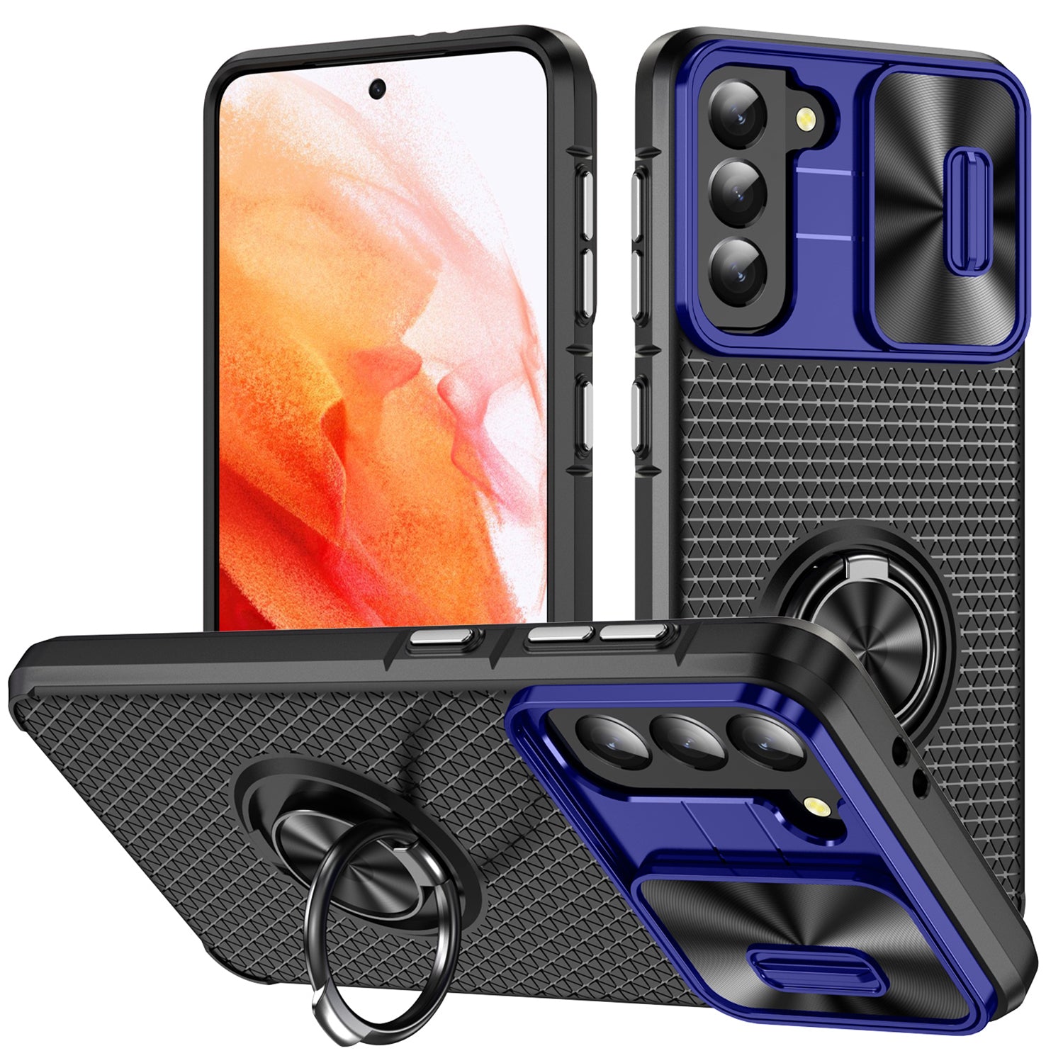 For Samsung Galaxy S21 5G Kickstand PC TPU Phone Case with Slide Camera Cover