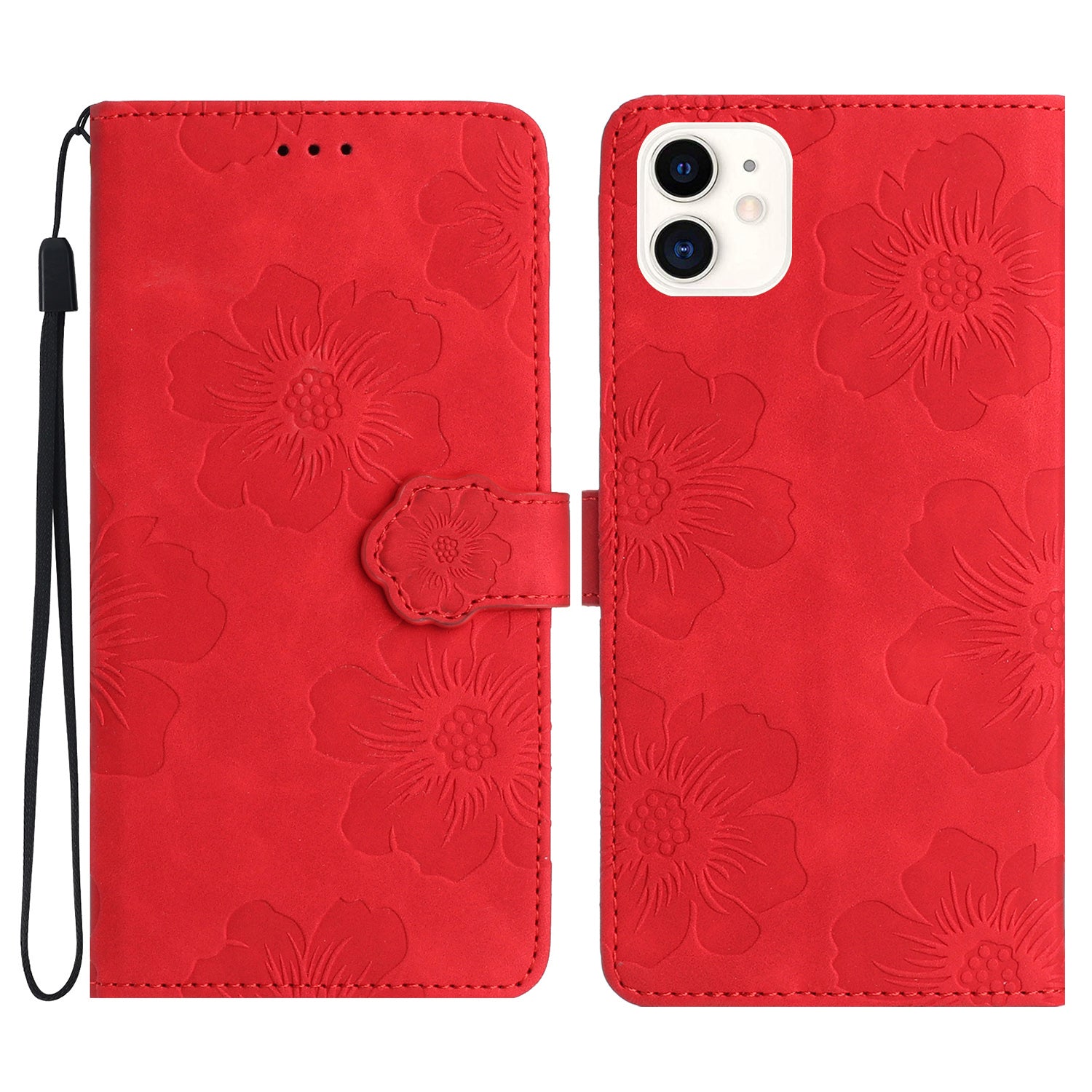For iPhone 11 Cell Phone Case Flowers Imprinted PU Leather Stand Wallet Cover
