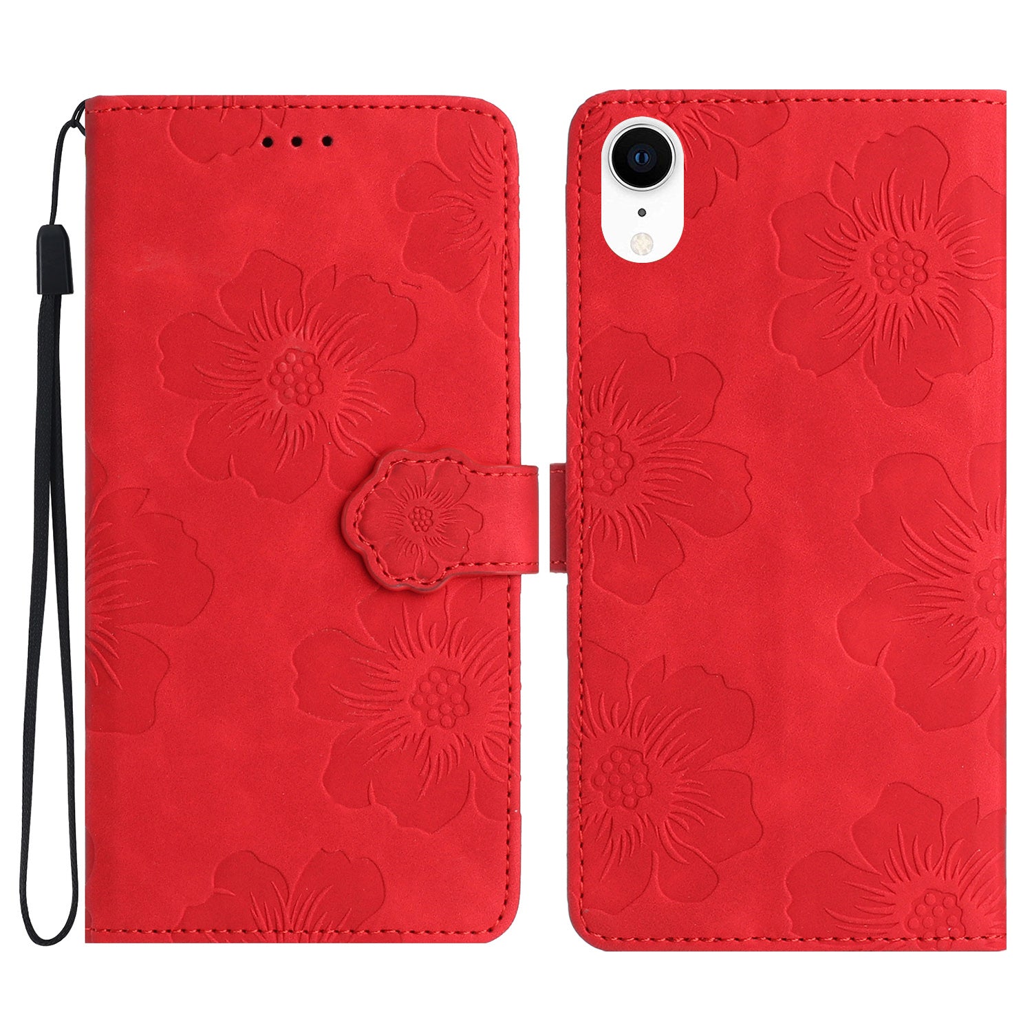 For iPhone XR 6.1 inch Flowers Pattern Anti-drop Phone Case PU Leather Stand Wallet Cover