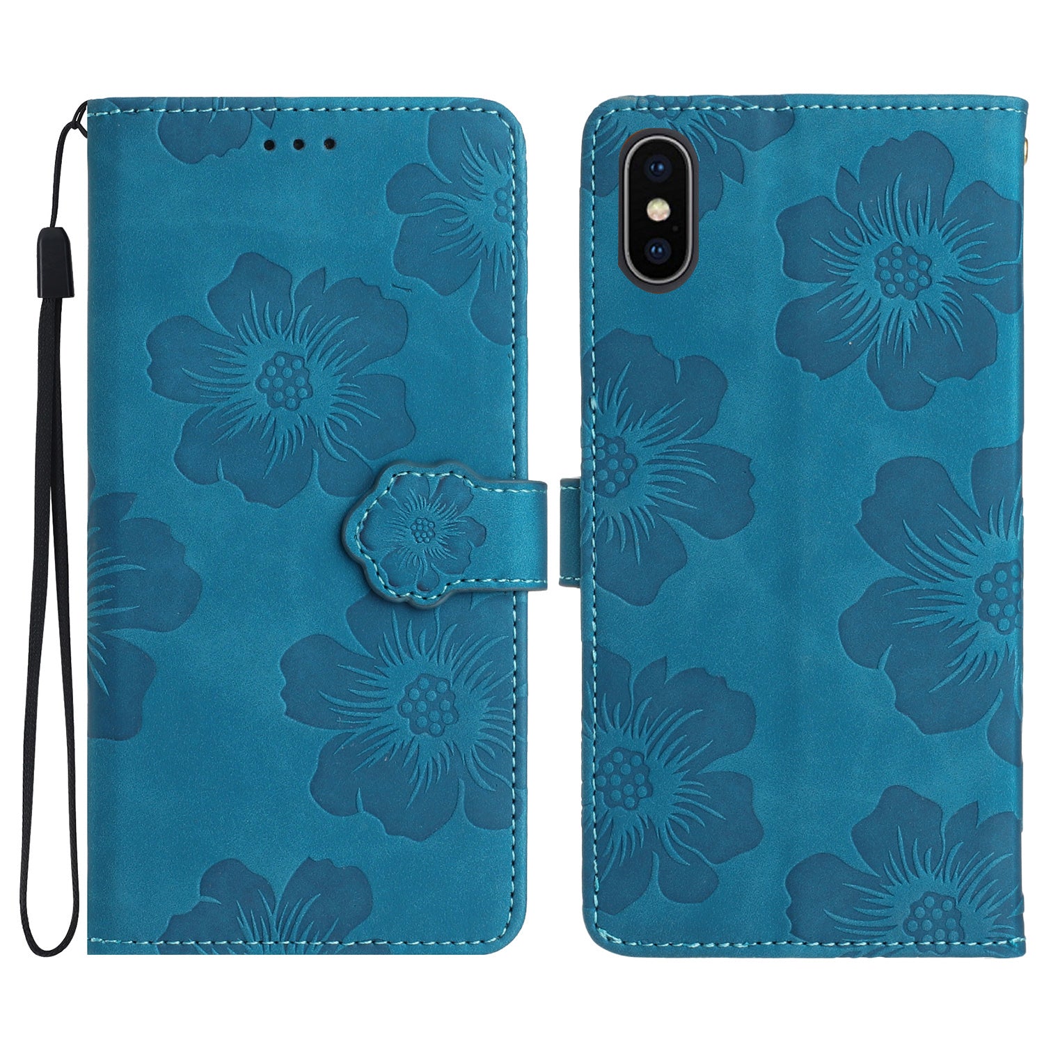 For iPhone X/XS 5.8 inch Flowers Imprint Mobile Case PU Leather Wallet Anti-drop Stand Cover