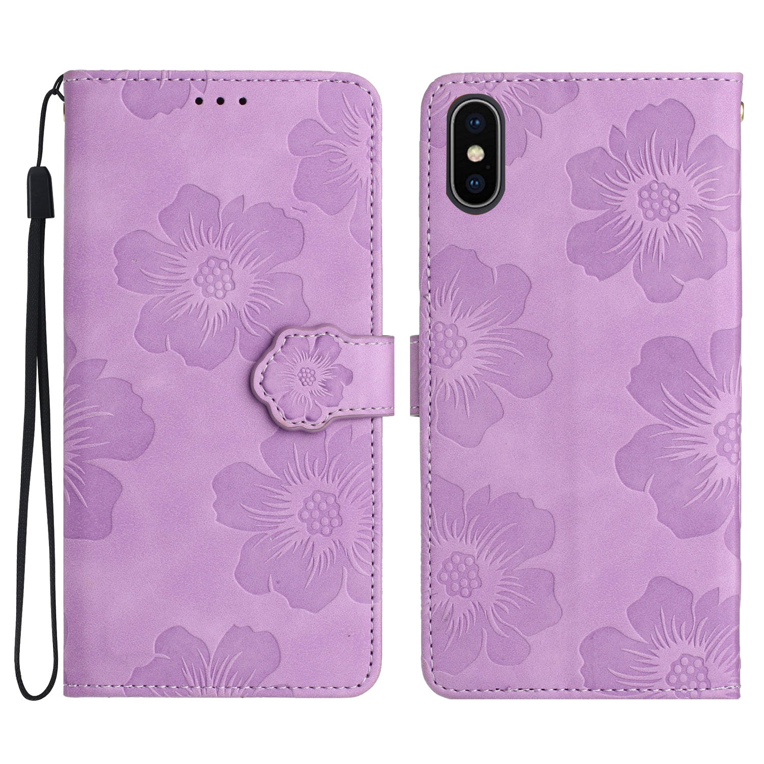 For iPhone X/XS 5.8 inch Flowers Imprint Mobile Case PU Leather Wallet Anti-drop Stand Cover