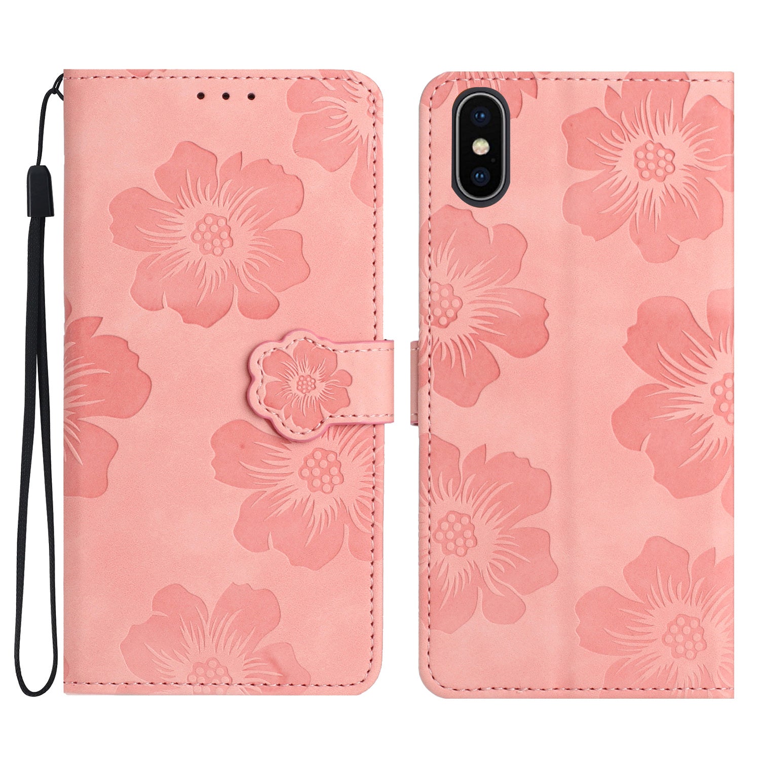 For iPhone X/XS 5.8 inch Flowers Imprint Mobile Case PU Leather Wallet Anti-drop Stand Cover