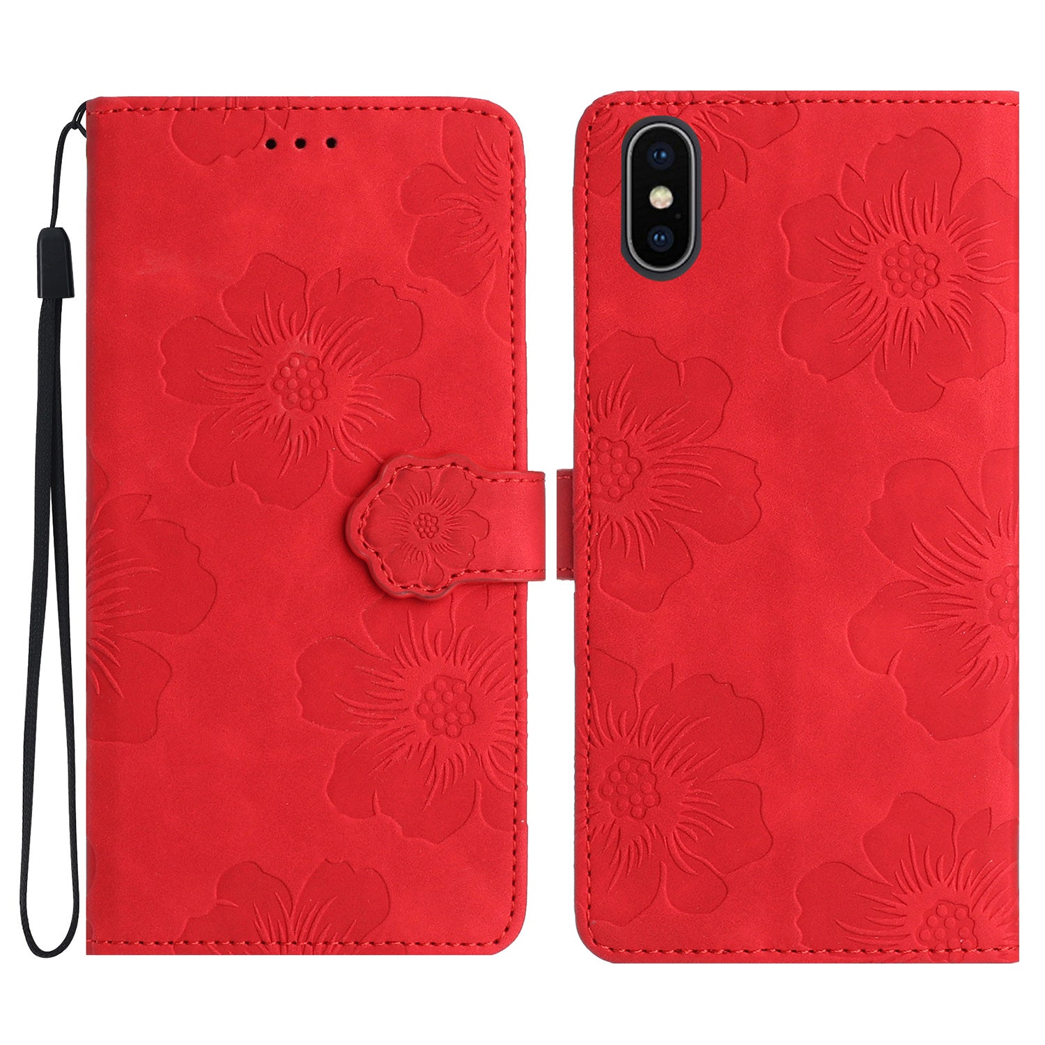 For iPhone X/XS 5.8 inch Flowers Imprint Mobile Case PU Leather Wallet Anti-drop Stand Cover