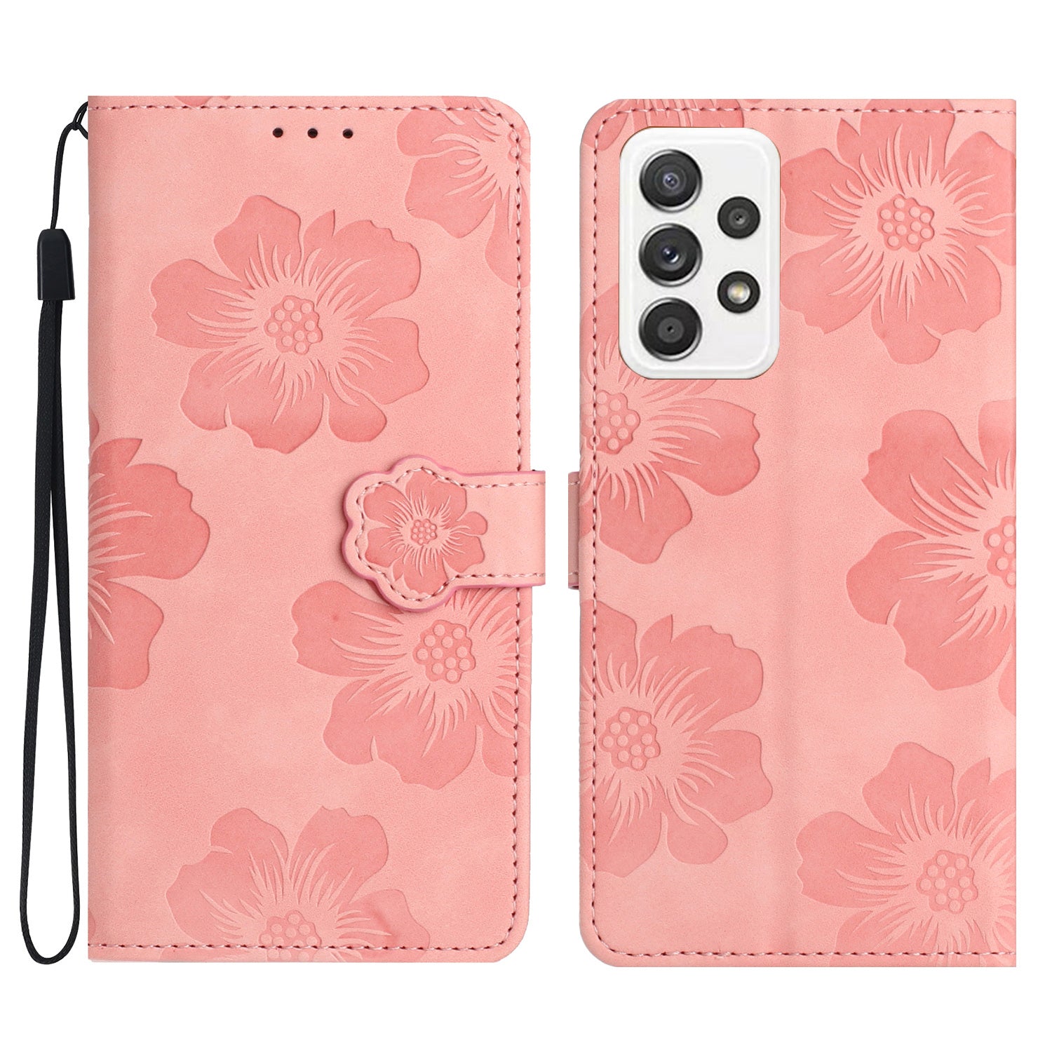 For Samsung Galaxy A33 5G Wallet Cover PU Leather Flip Stand Phone Shell Imprinted Flower Pattern Phone Case