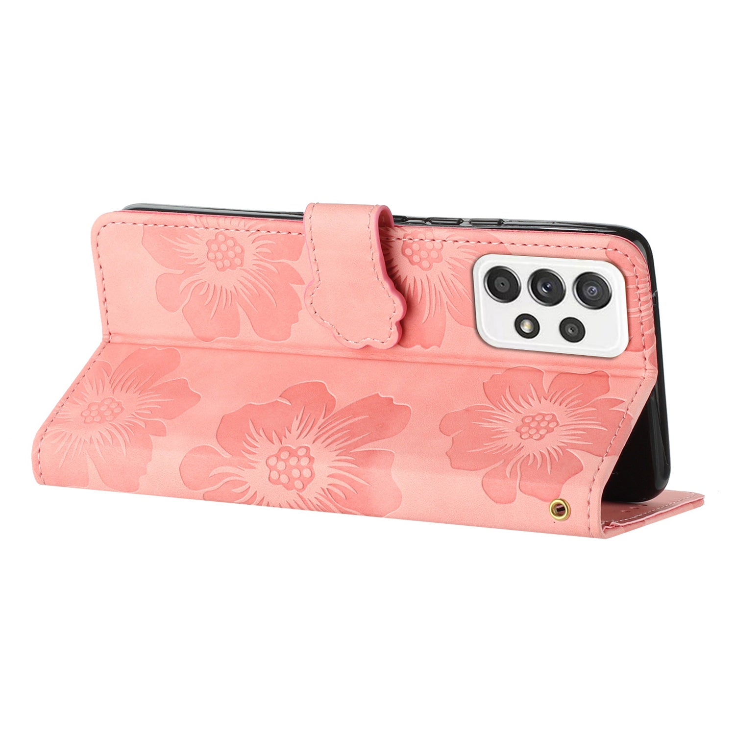 For Samsung Galaxy A73 5G Flip Stand Phone Case Flowers Imprint Leather Wallet Shockproof Cover