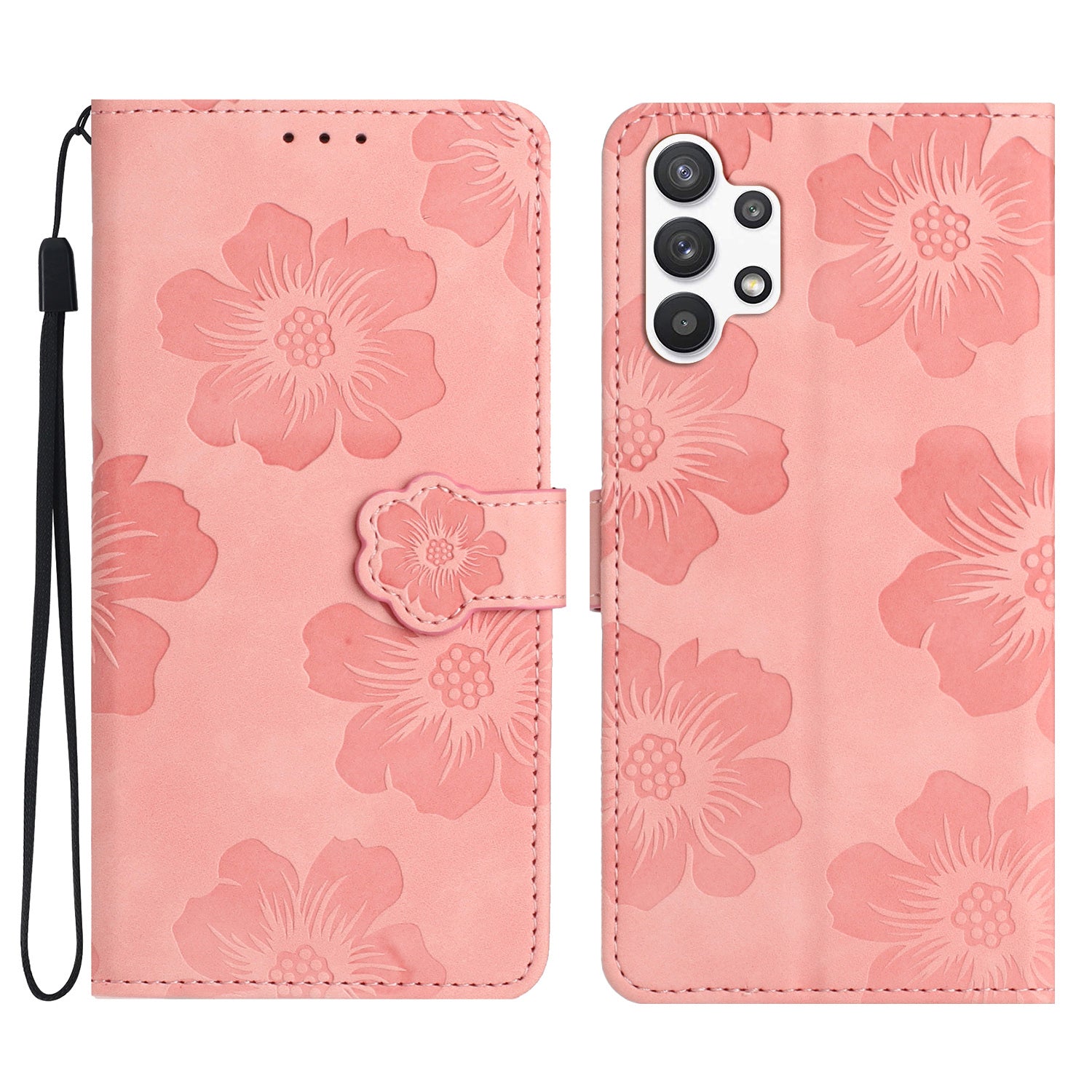 Til Samsung Galaxy A32 5G / M32 5G PU Læder Pung Cover Flowers Imprint Telefonetui med stativ