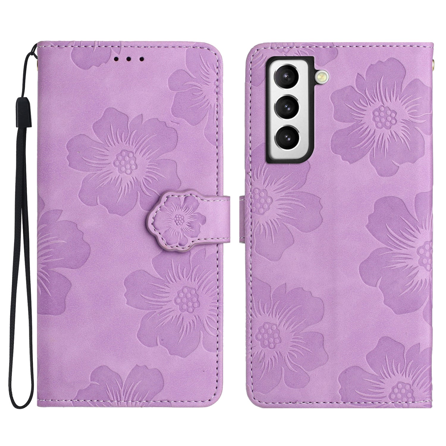 For Samsung Galaxy S22 5G Shockproof PU Leather Phone Case Stand Wallet Flowers Imprinted Phone Case