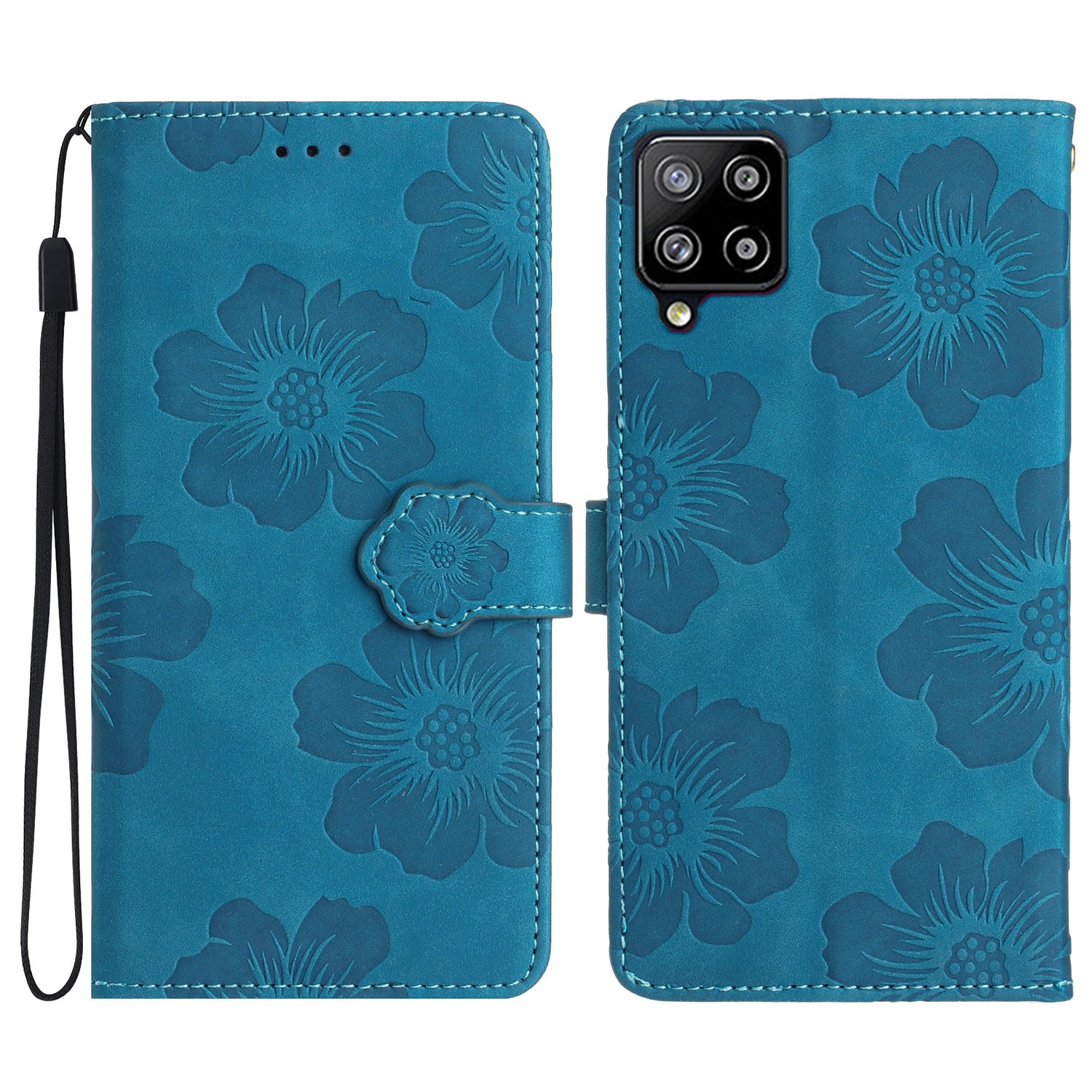 For Samsung Galaxy A22 4G (EU Version) Flowers Imprinted Wallet Cover PU Leather Folding Stand Phone Case