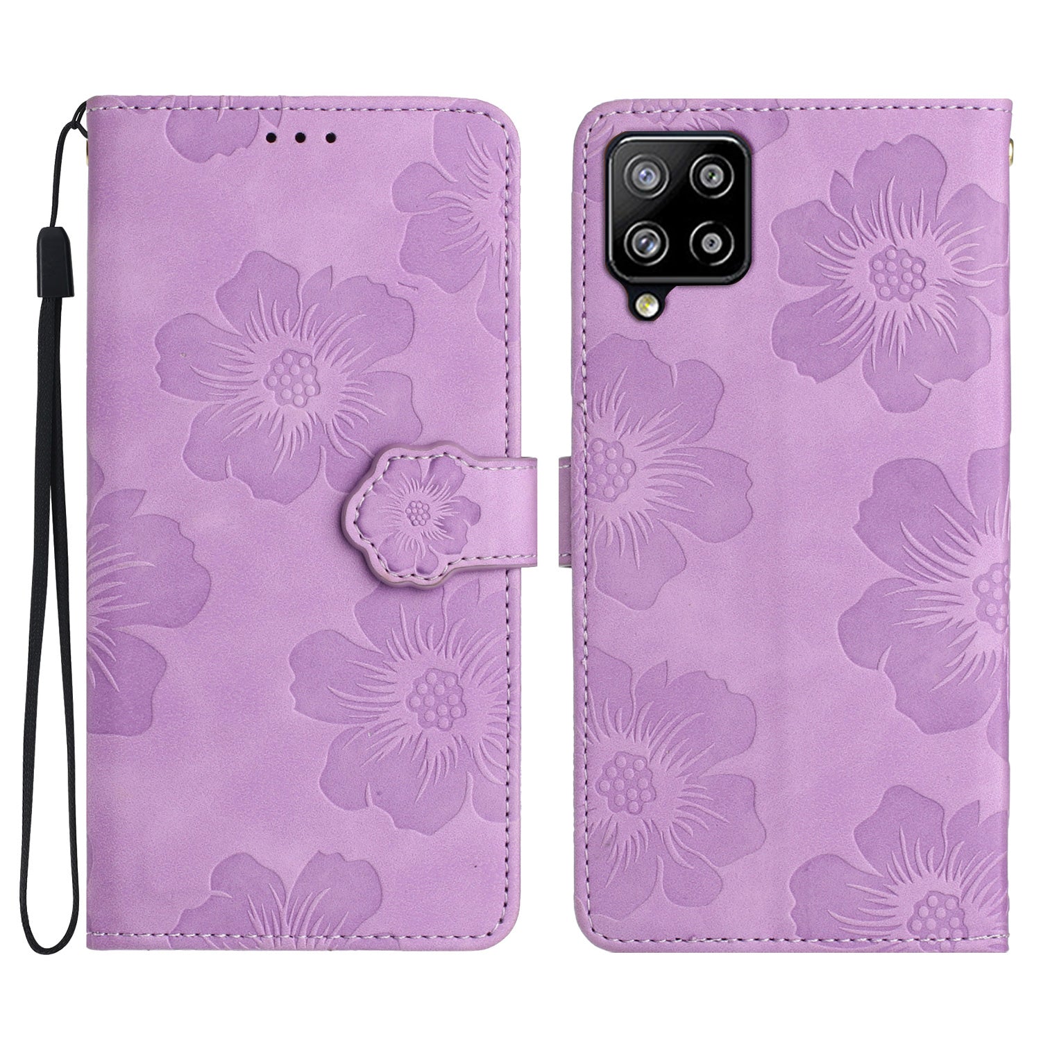 For Samsung Galaxy A22 4G (EU Version) Flowers Imprinted Wallet Cover PU Leather Folding Stand Phone Case