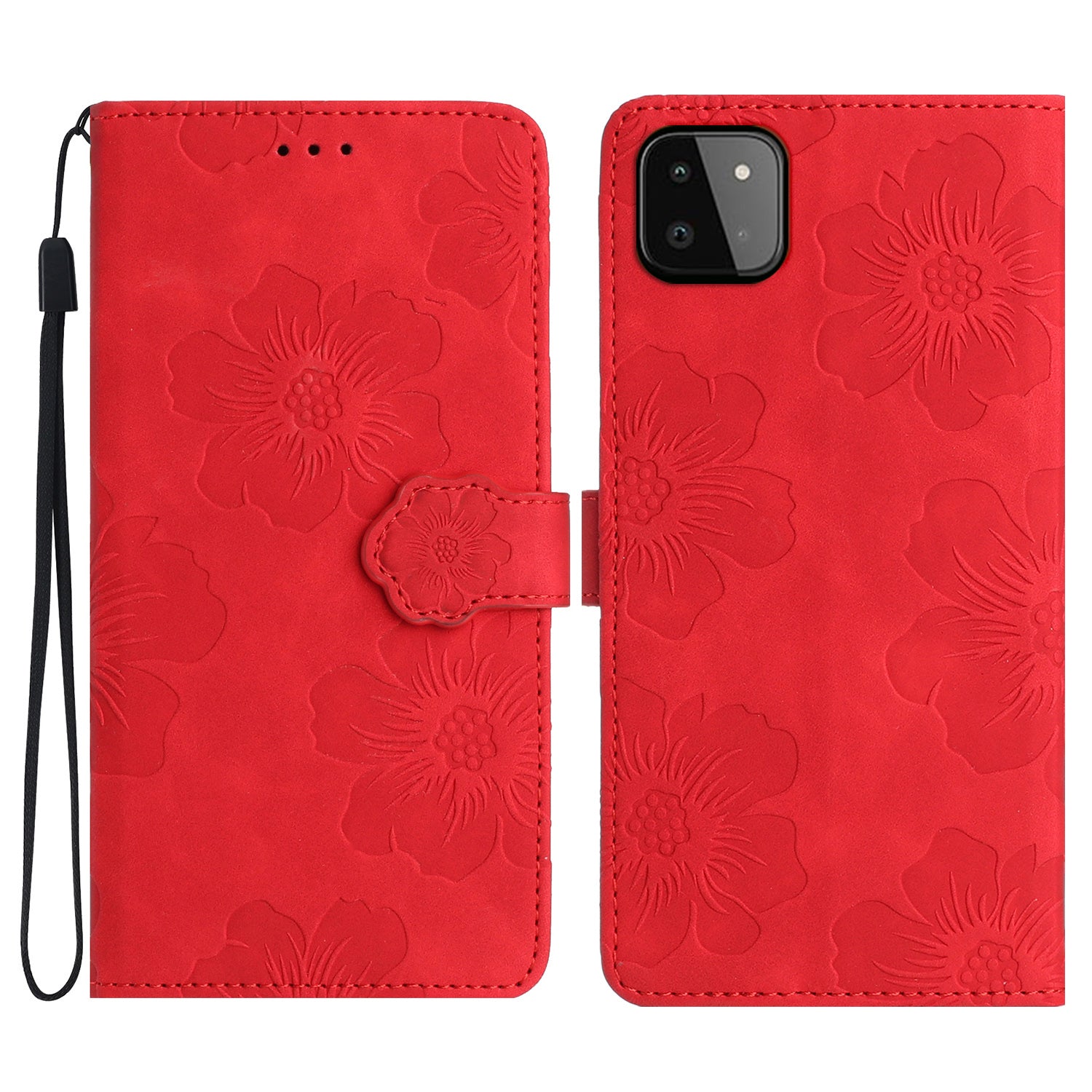 For Samsung Galaxy A22 5G (EU Version) PU Leather Full Protection Shell Flowers Imprint Stand Wallet Phone Case