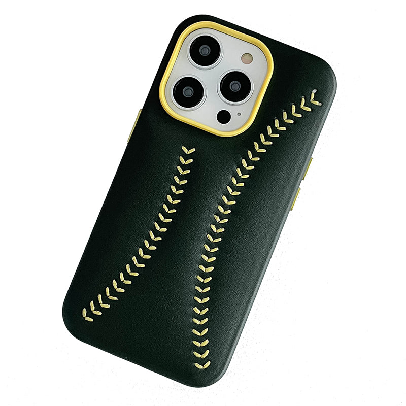 For iPhone 14 Pro Max Baseball Texture Embroidery Phone Case PU Leather Coated Hard PC Back Cover