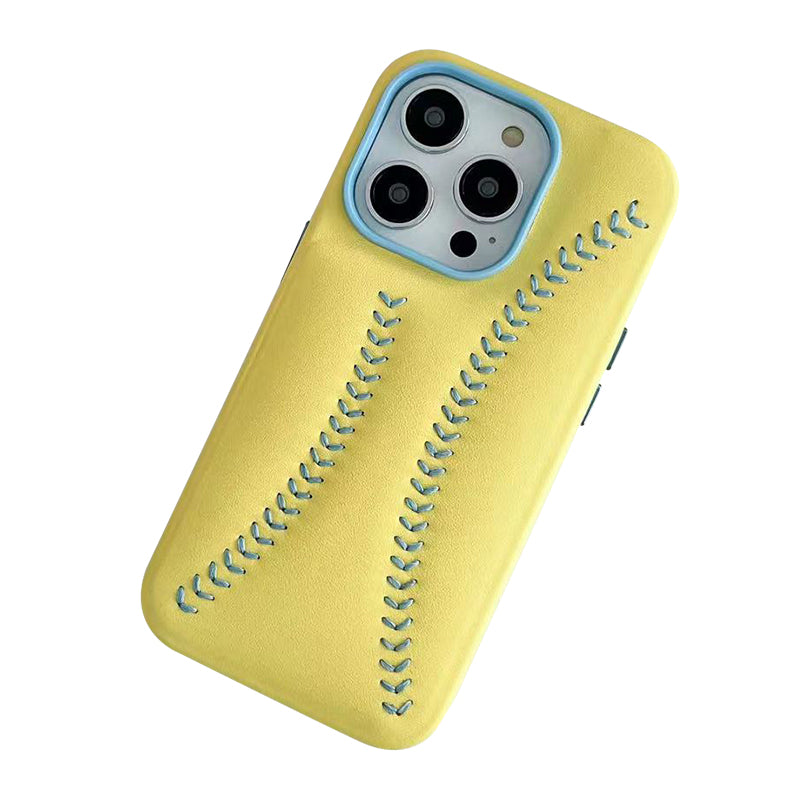 Phone Case for iPhone 13 Pro Max 6.7 inch Baseball Texture Embroidery PU Leather Coated Hard PC Cover
