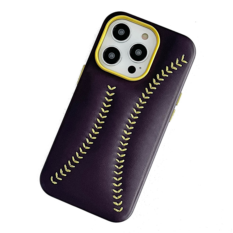 Phone Case for iPhone 13 Pro Max 6.7 inch Baseball Texture Embroidery PU Leather Coated Hard PC Cover
