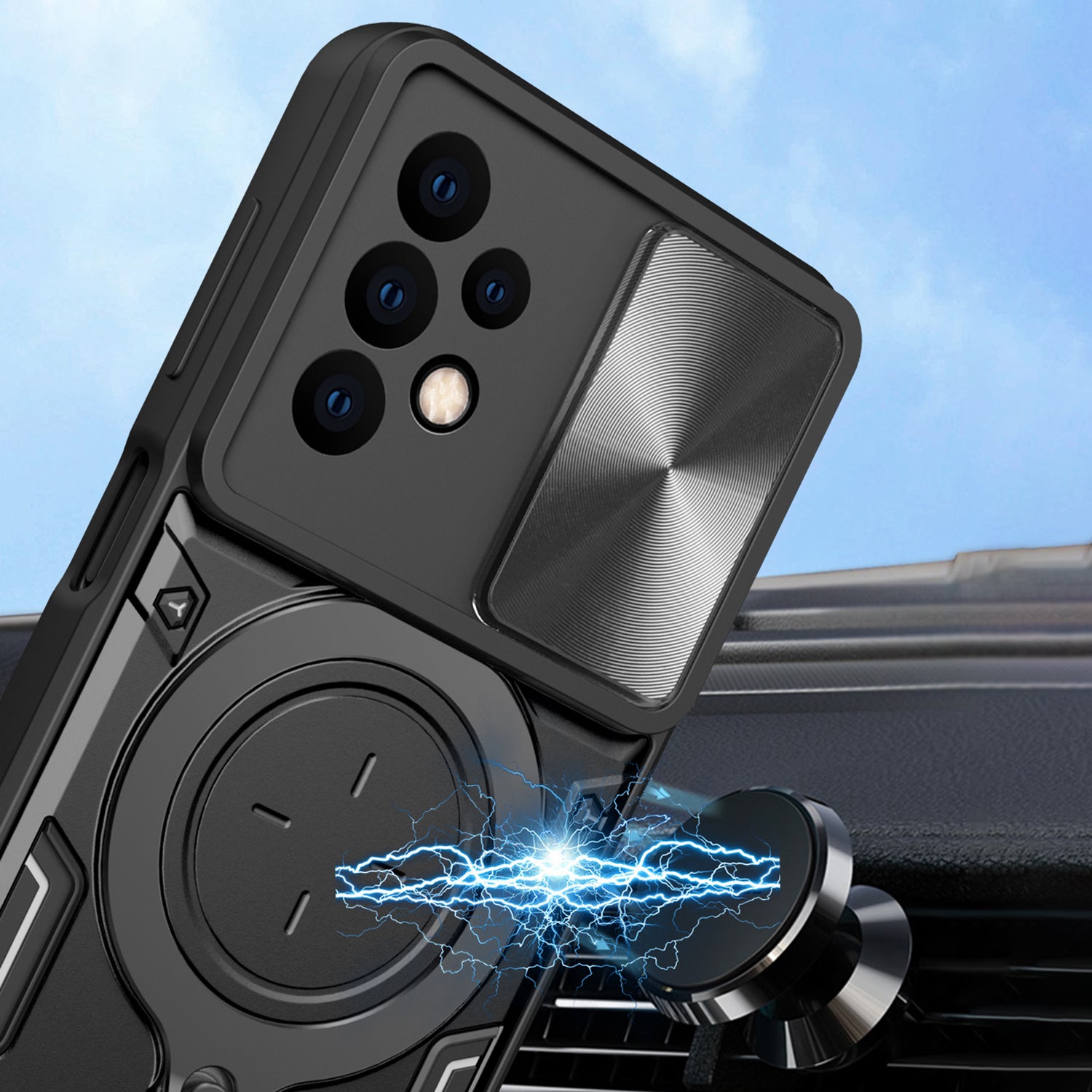 For Samsung Galaxy A23 4G / A23 5G (Global Version) Slide Camera Lid Drop-proof Case Rotating Kickstand PC TPU Phone Cover