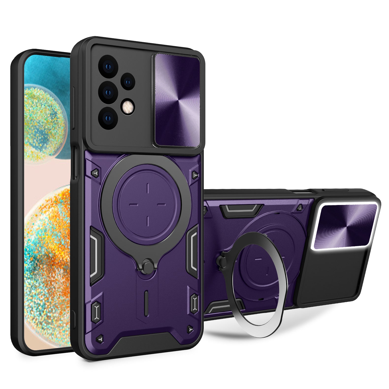 For Samsung Galaxy A23 4G / A23 5G (Global Version) Slide Camera Lid Drop-proof Case Rotating Kickstand PC TPU Phone Cover